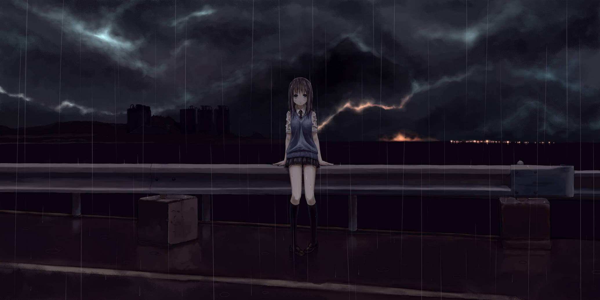 Download Anime Sad Girl In The Rain Wallpaper 