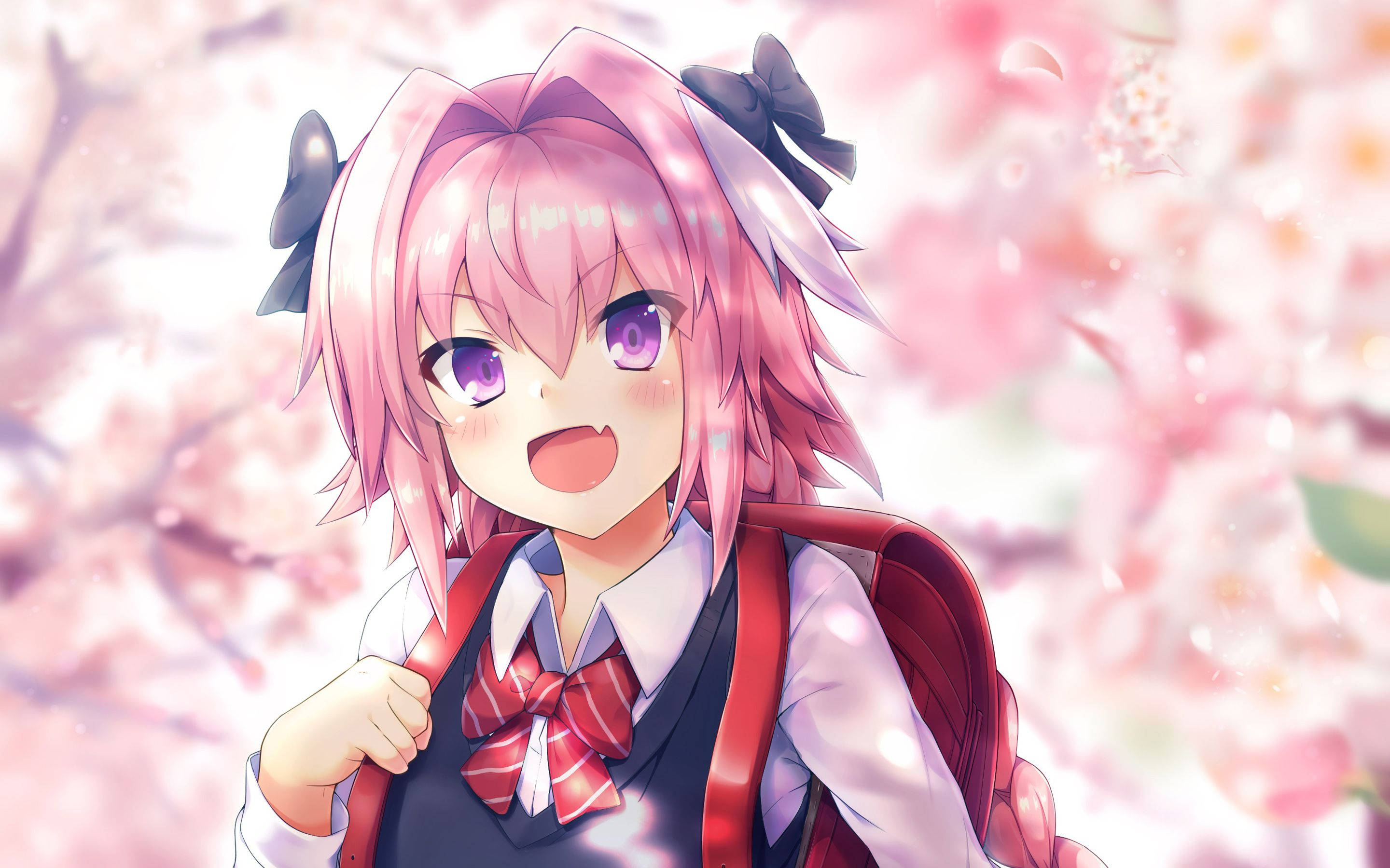 Astolfo Schoolgirl With Sakura Background
