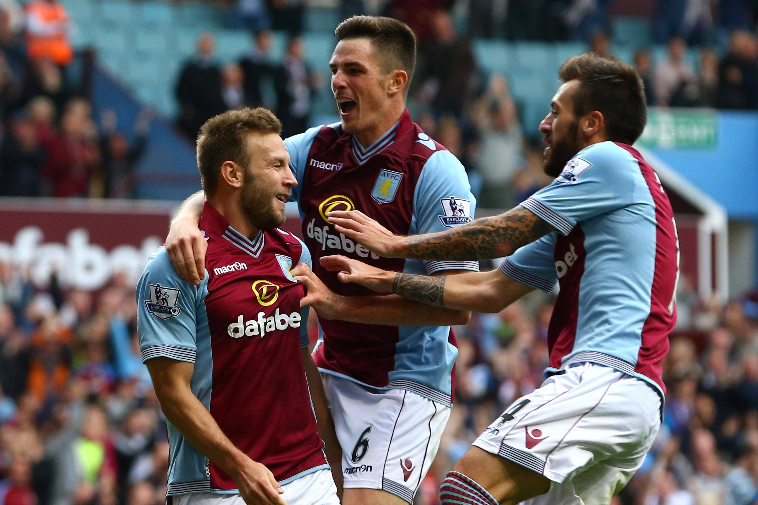 Download Aston Villa Andreas Weimann Celebrating Wallpaper | Wallpapers.com