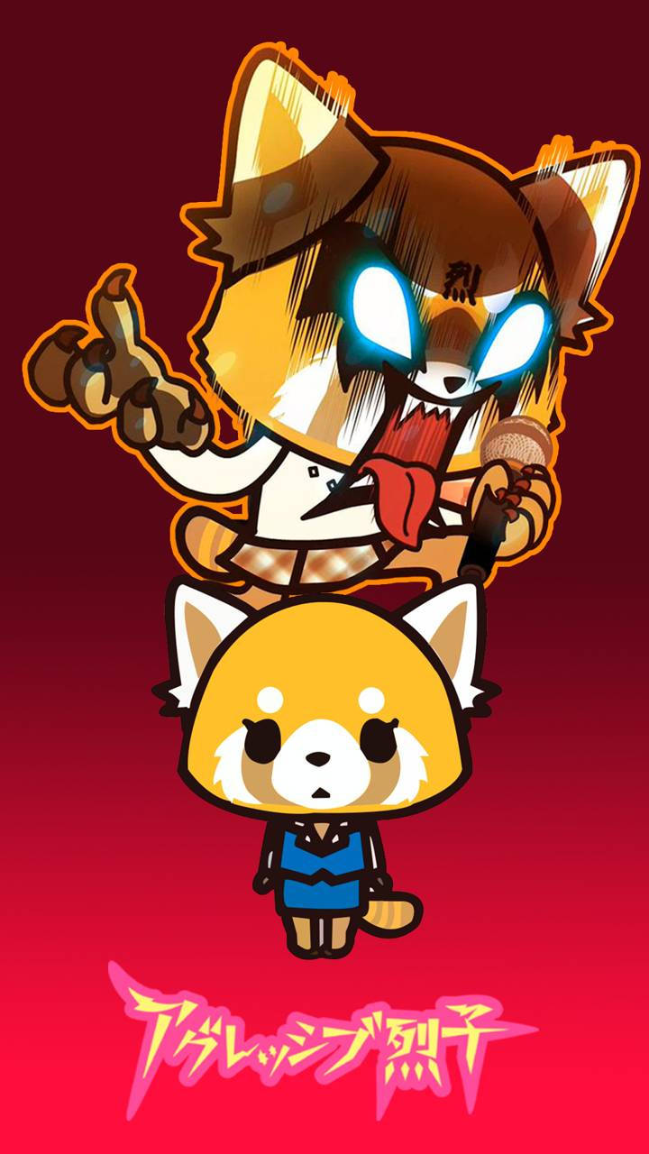 Awesome Aggretsuko Art In Red Backdrop Background