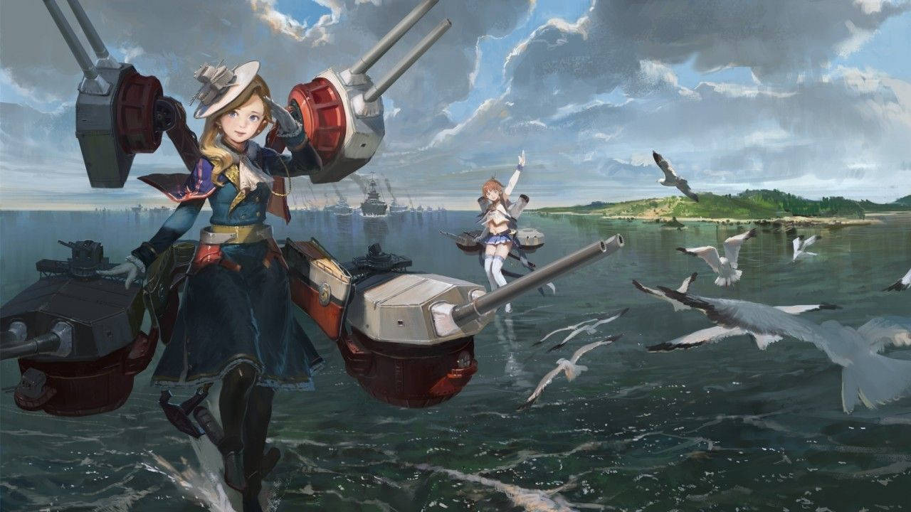 Azur Lane Hood And Cleveland On Water Background