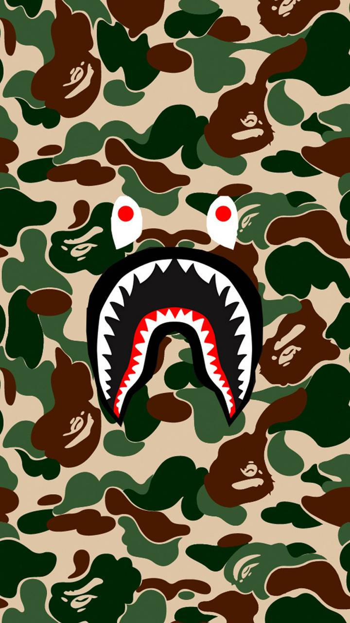 Bape Brand Shark In Camouflage Background