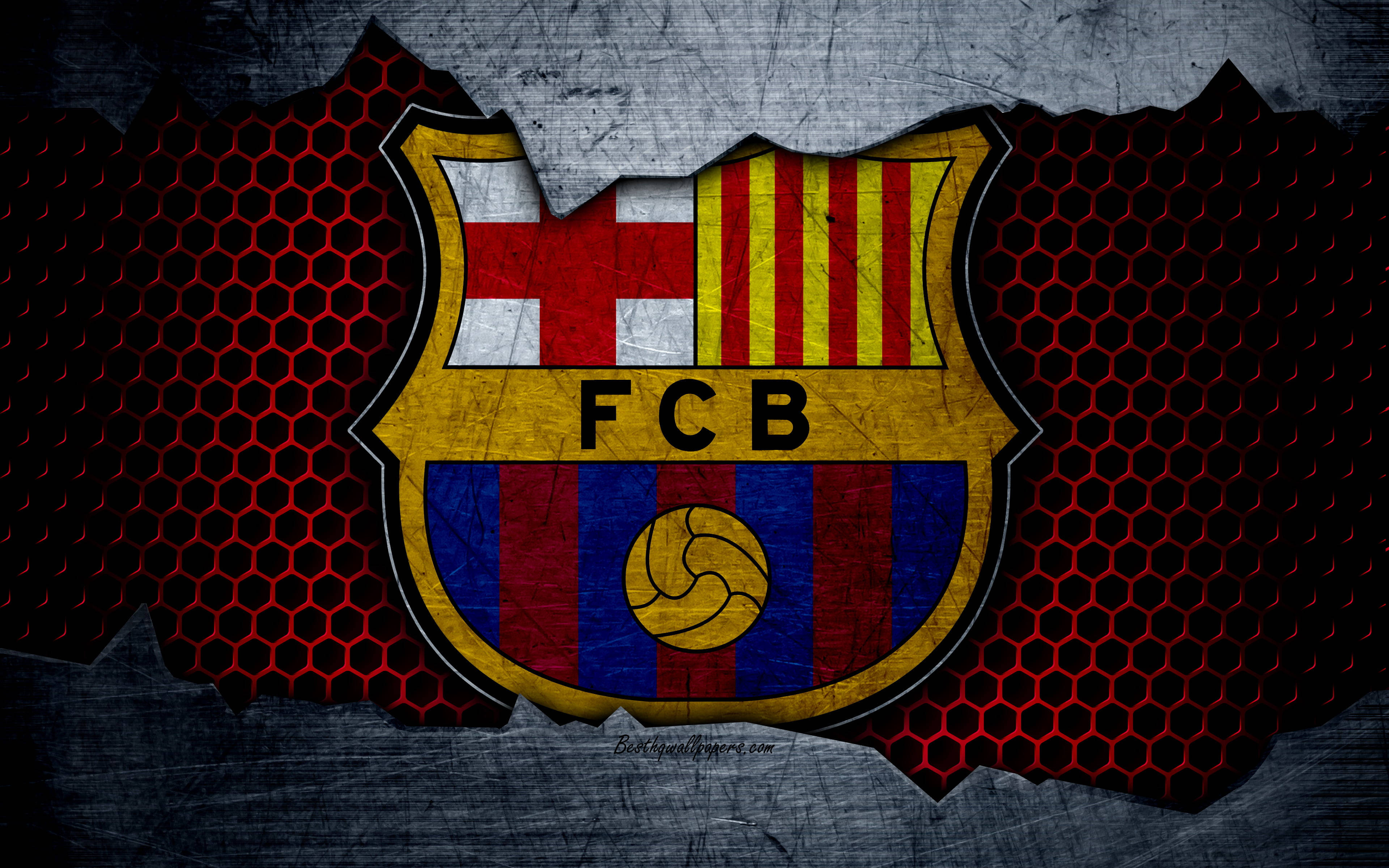 Downloaden Barcelona Fc Logo, Metallstruktur Wallpaper | Wallpapers.com