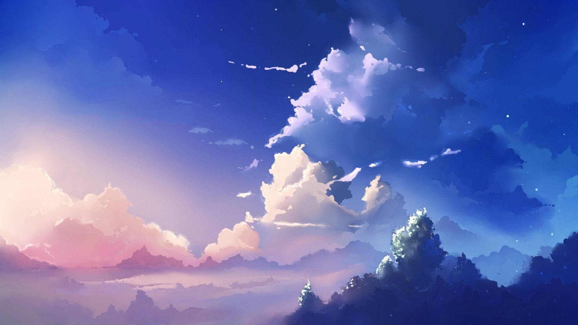 Beautiful Blue Sky Anime Scenery Background
