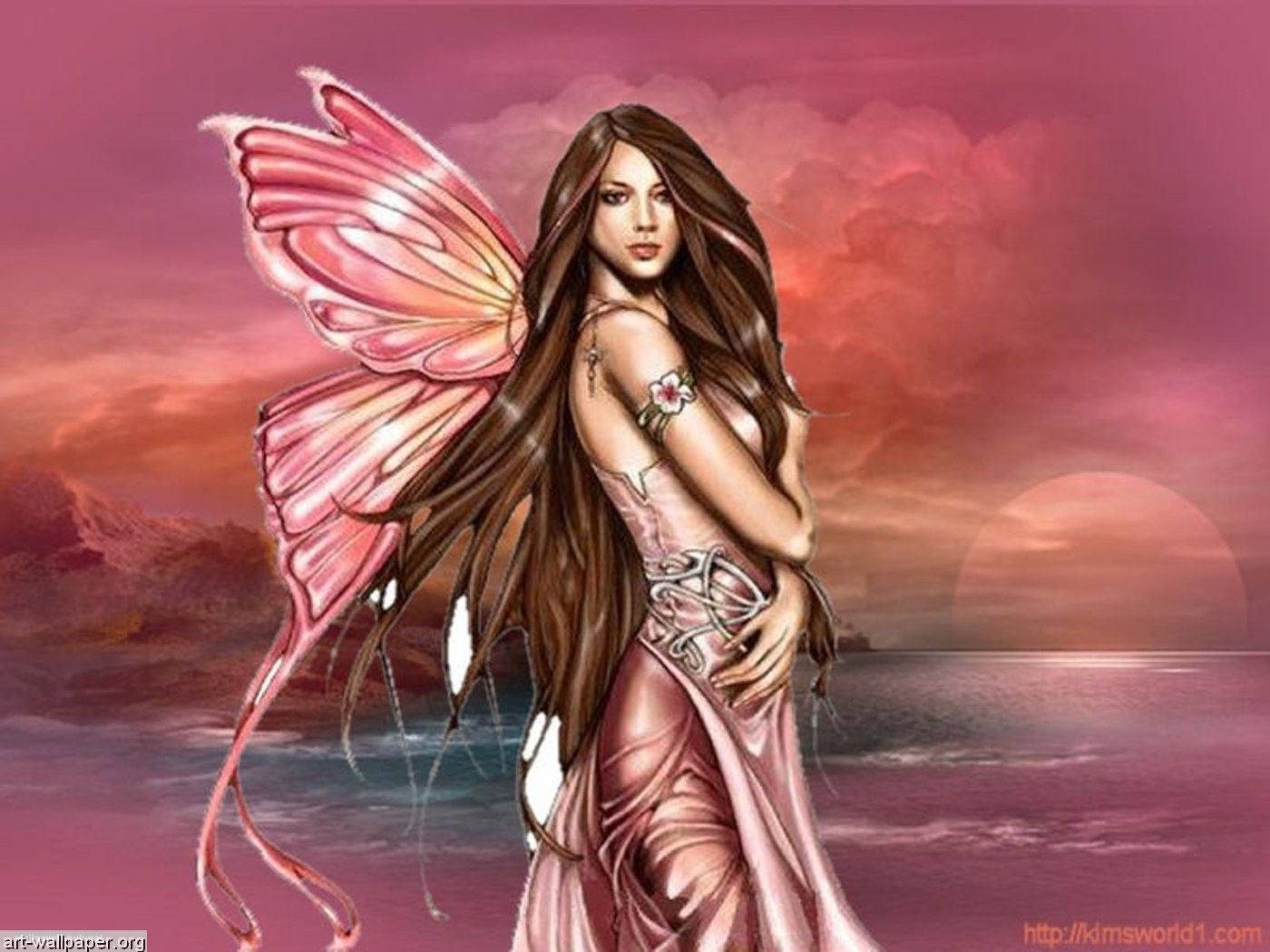 Beautiful Fairy With Pink Wings Background