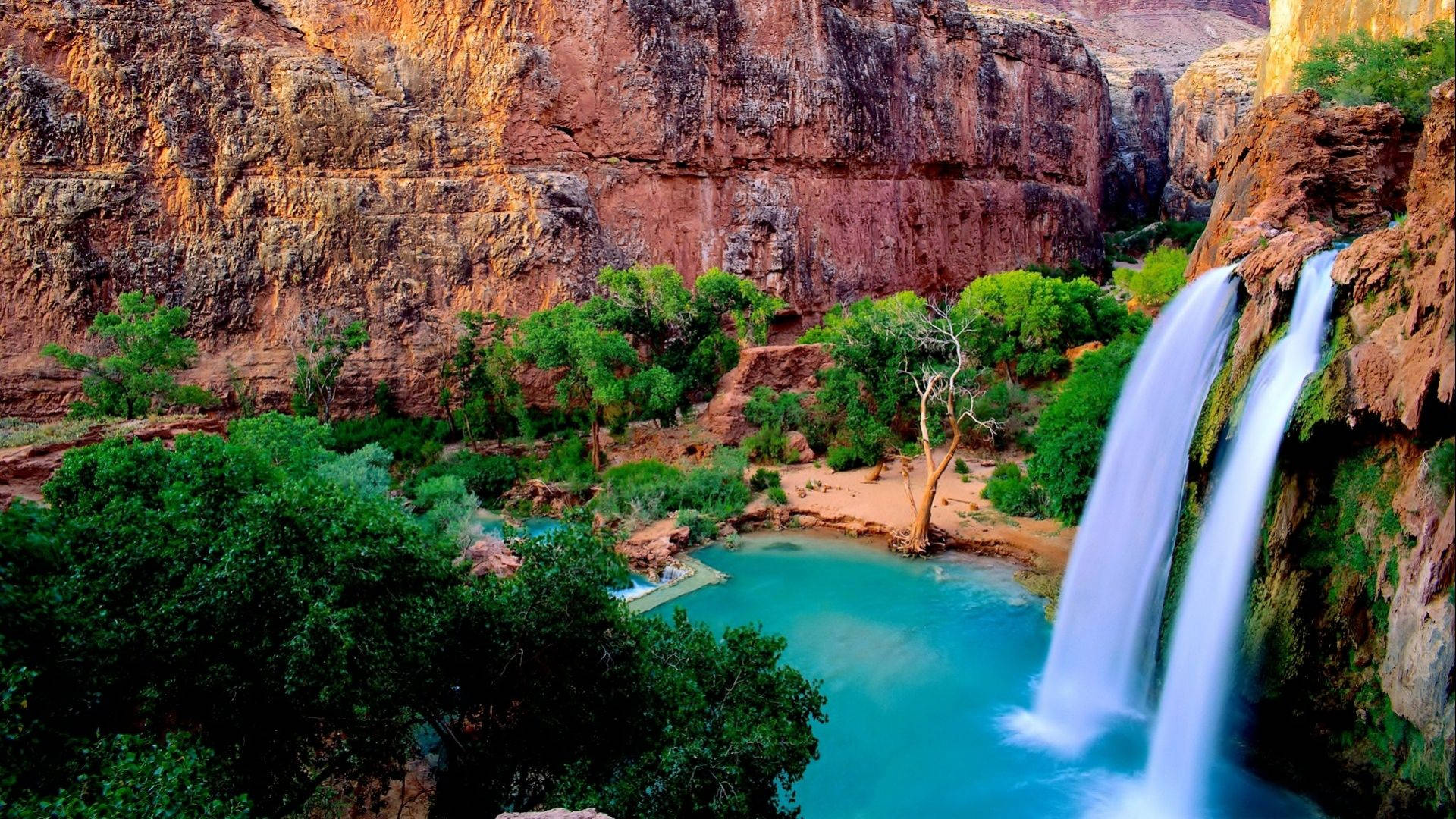 Beautiful Waterfalls Rocky Scenery Background
