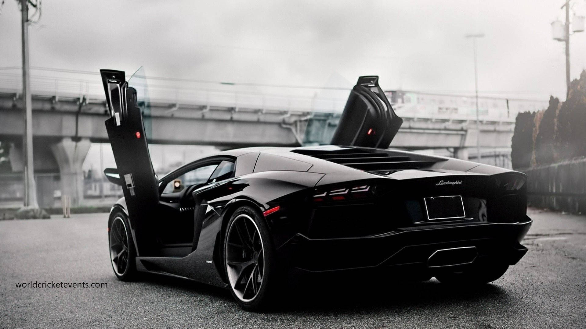 Black Lamborghini Aventador Doors Up Background