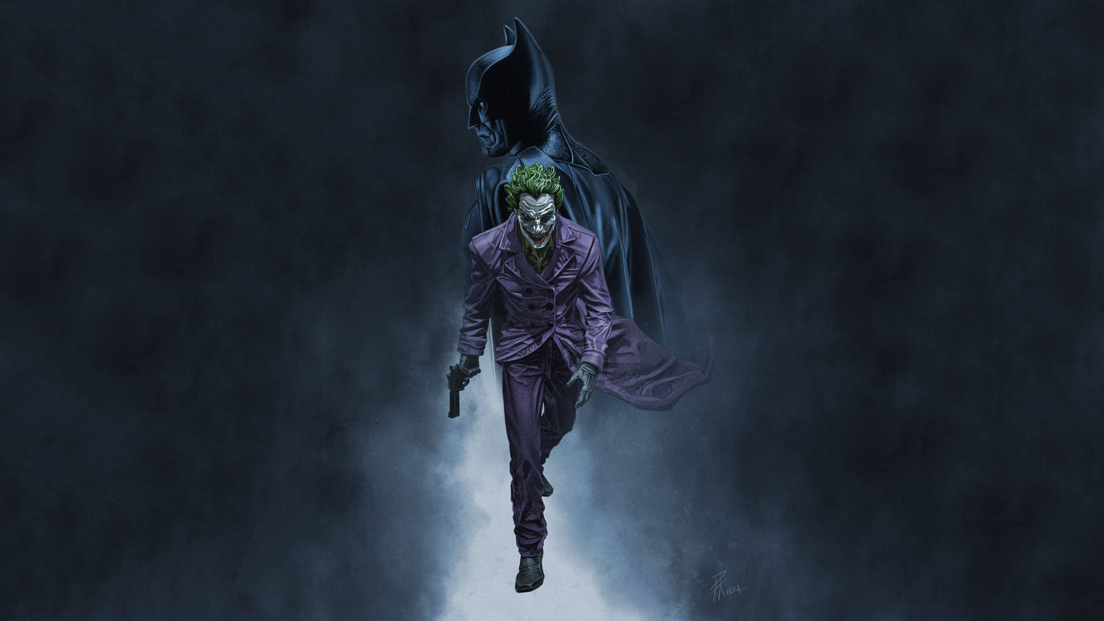 Download Black Ultra Hd Joker With Batman Looming Wallpaper 