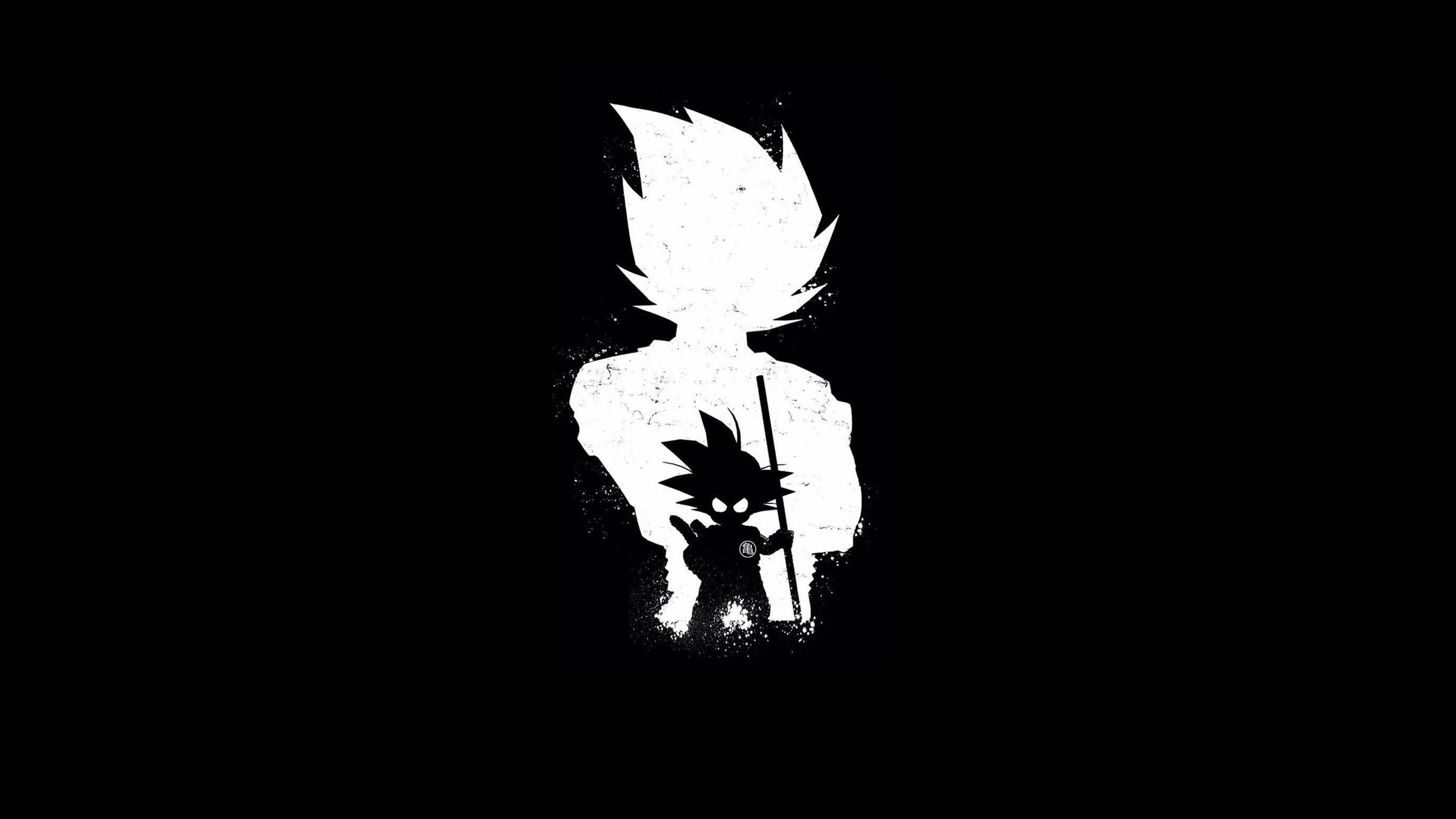 Black White Silhouettes Goku Black Background