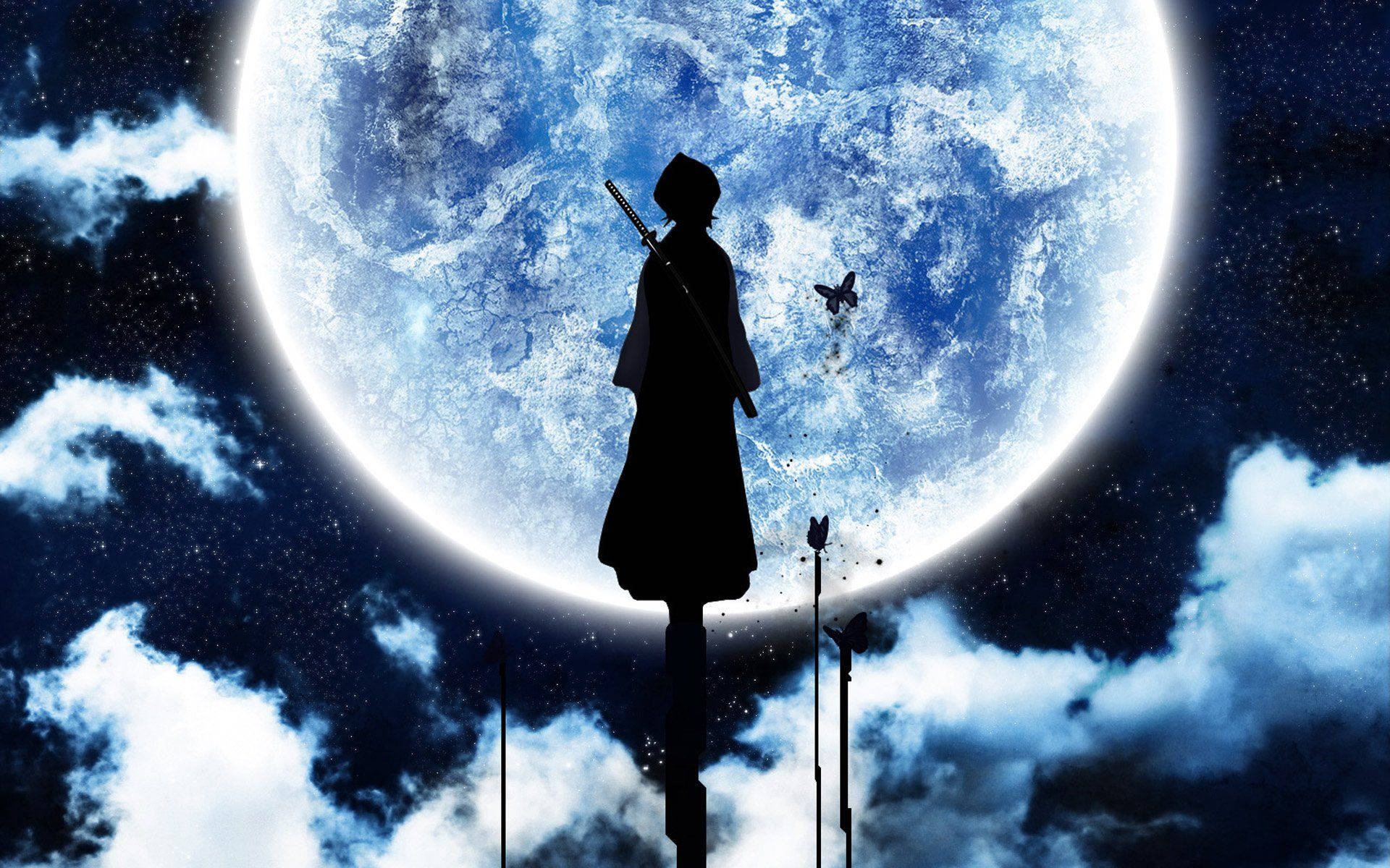 Bleach Rukia Kikuchi And Moon Background