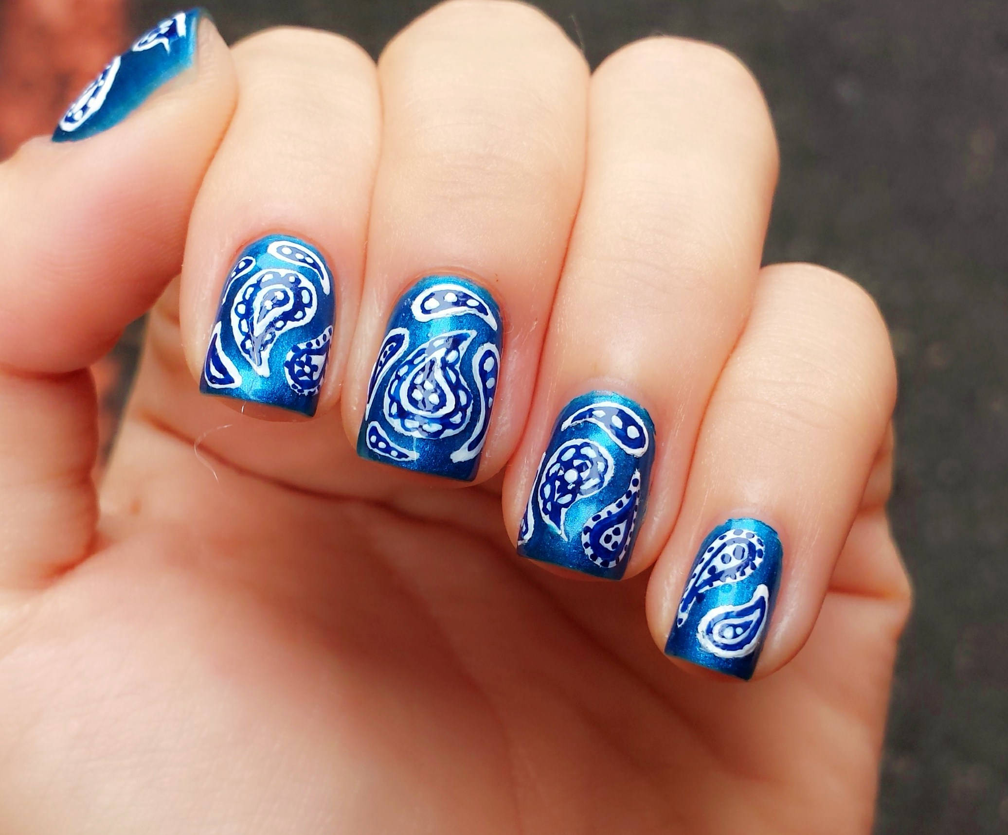Blue and White Geometric Nail Design - wide 10