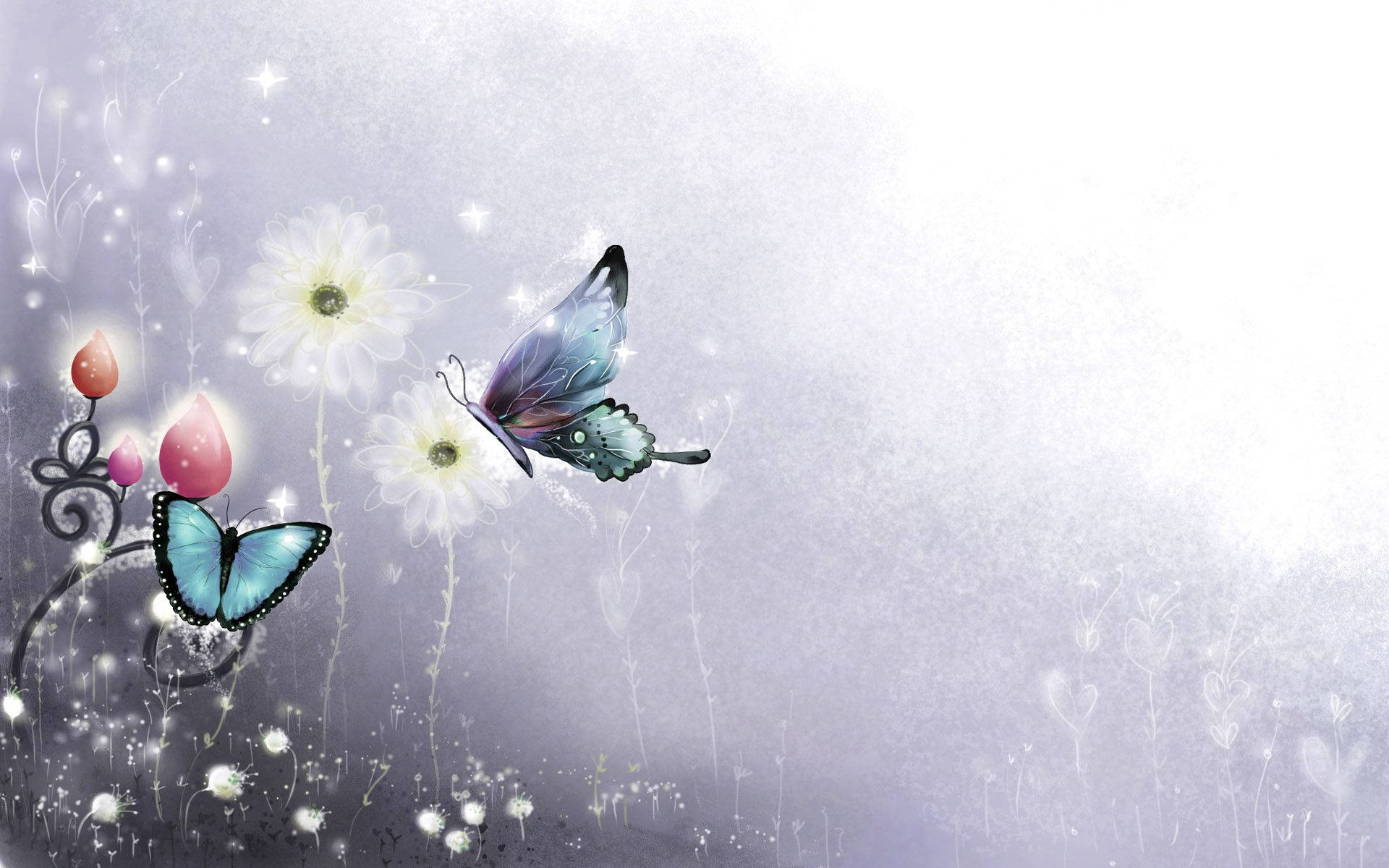 Blue Butterfly On Flower Background