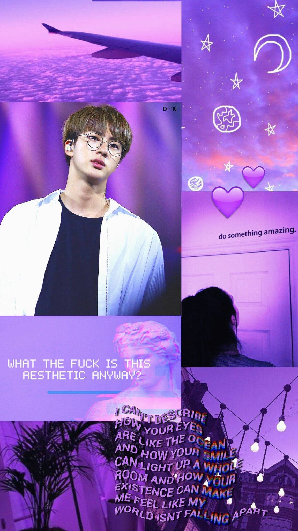 Download Bts Jin Pastel Purple Aesthetic Wallpaper | Wallpapers.com