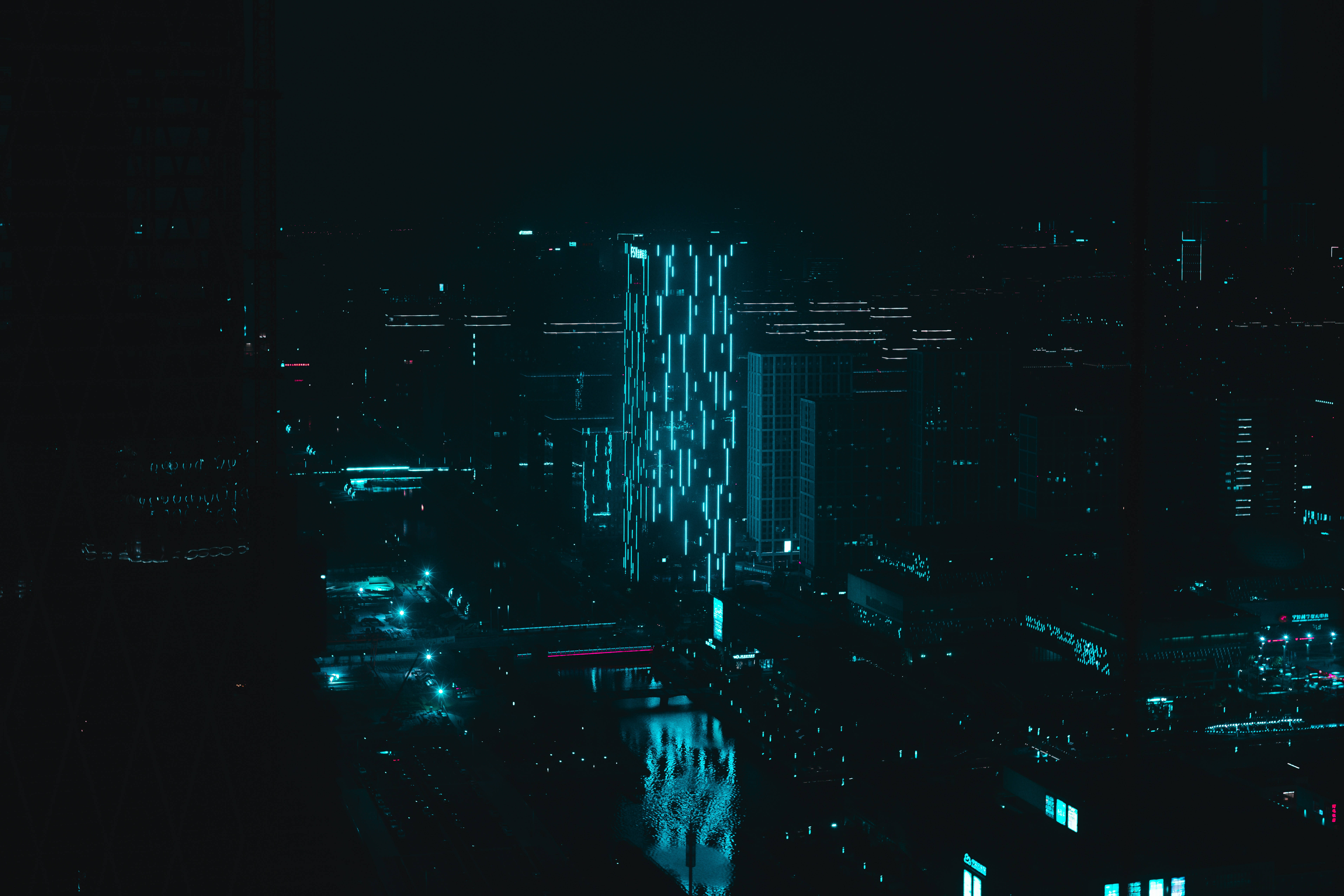 Building Illumination Neon City Background