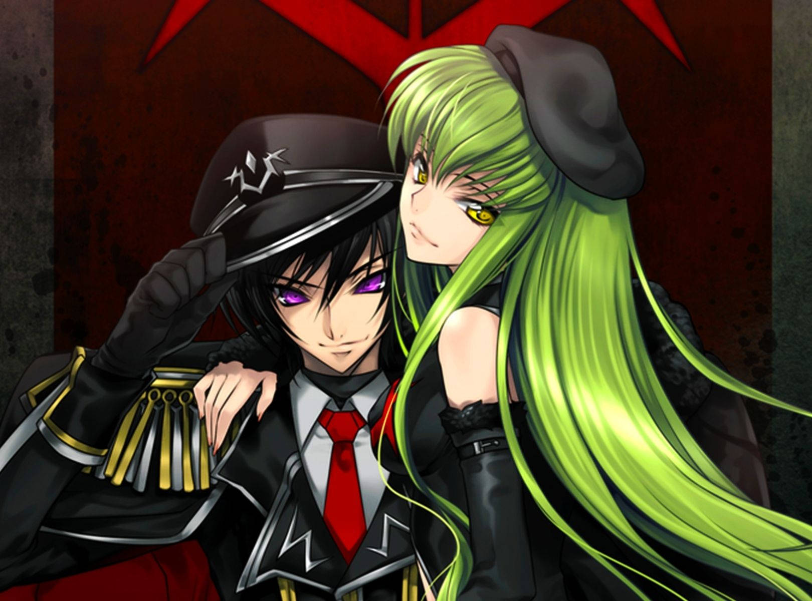 C.c And Lelouch In Black Code Geass Background