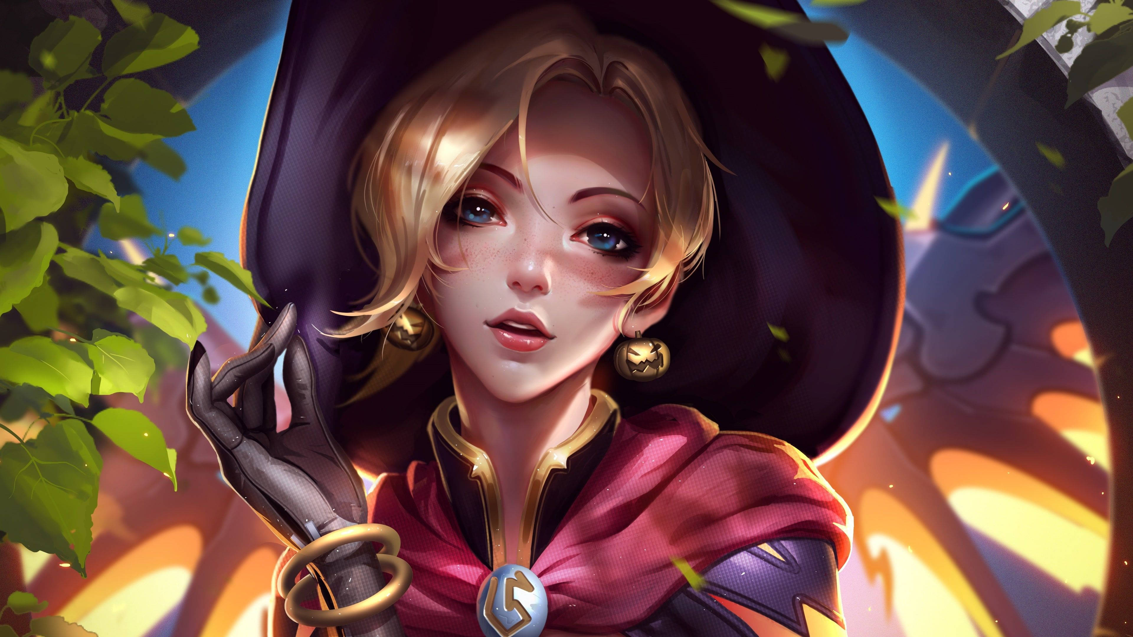 Charming Mercy In Witch Outfit Background