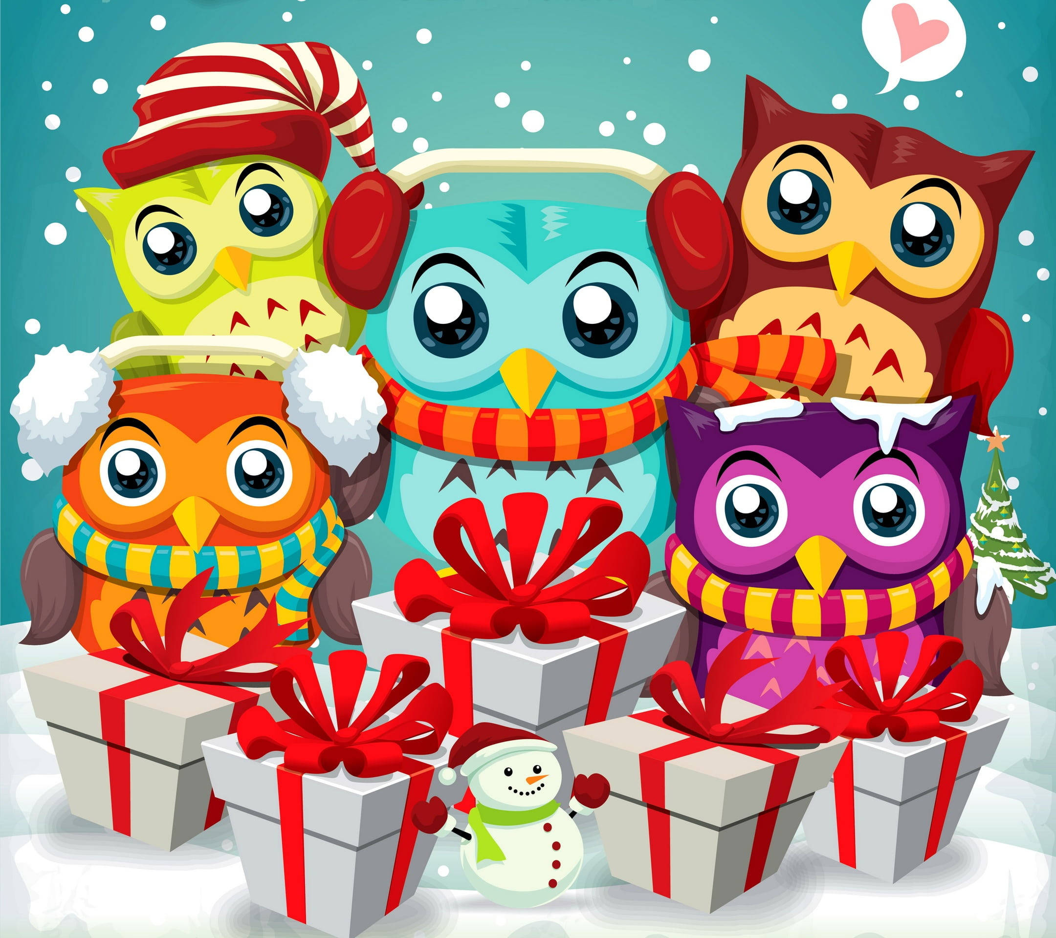 Download Christmas Cute Owls Wallpaper 
