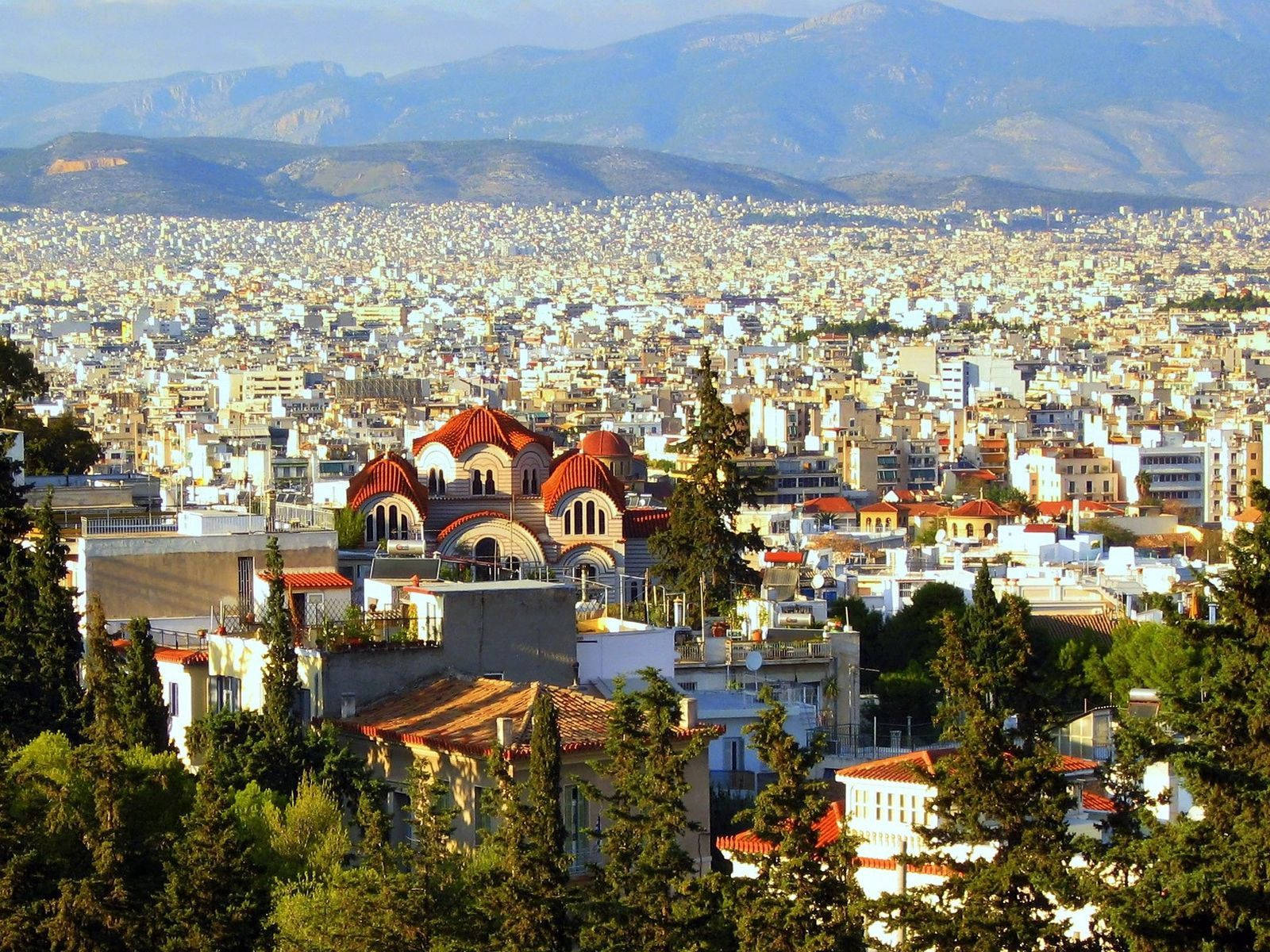 City Buildings In Athens, Greece Background