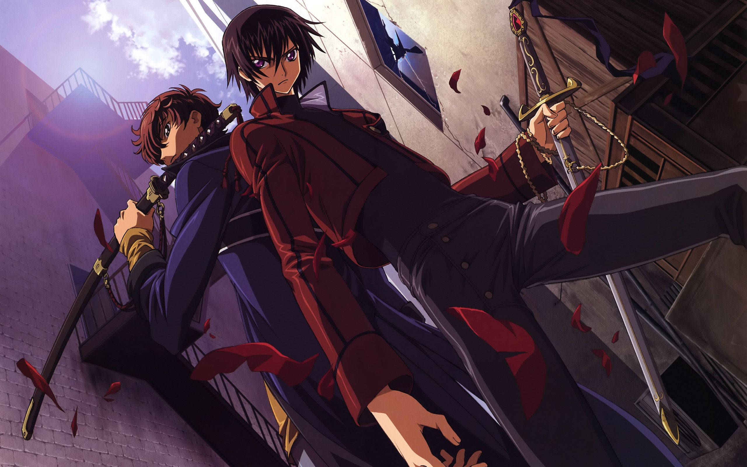 Code Geass Lelouch And Suzaku Holding Swords Background