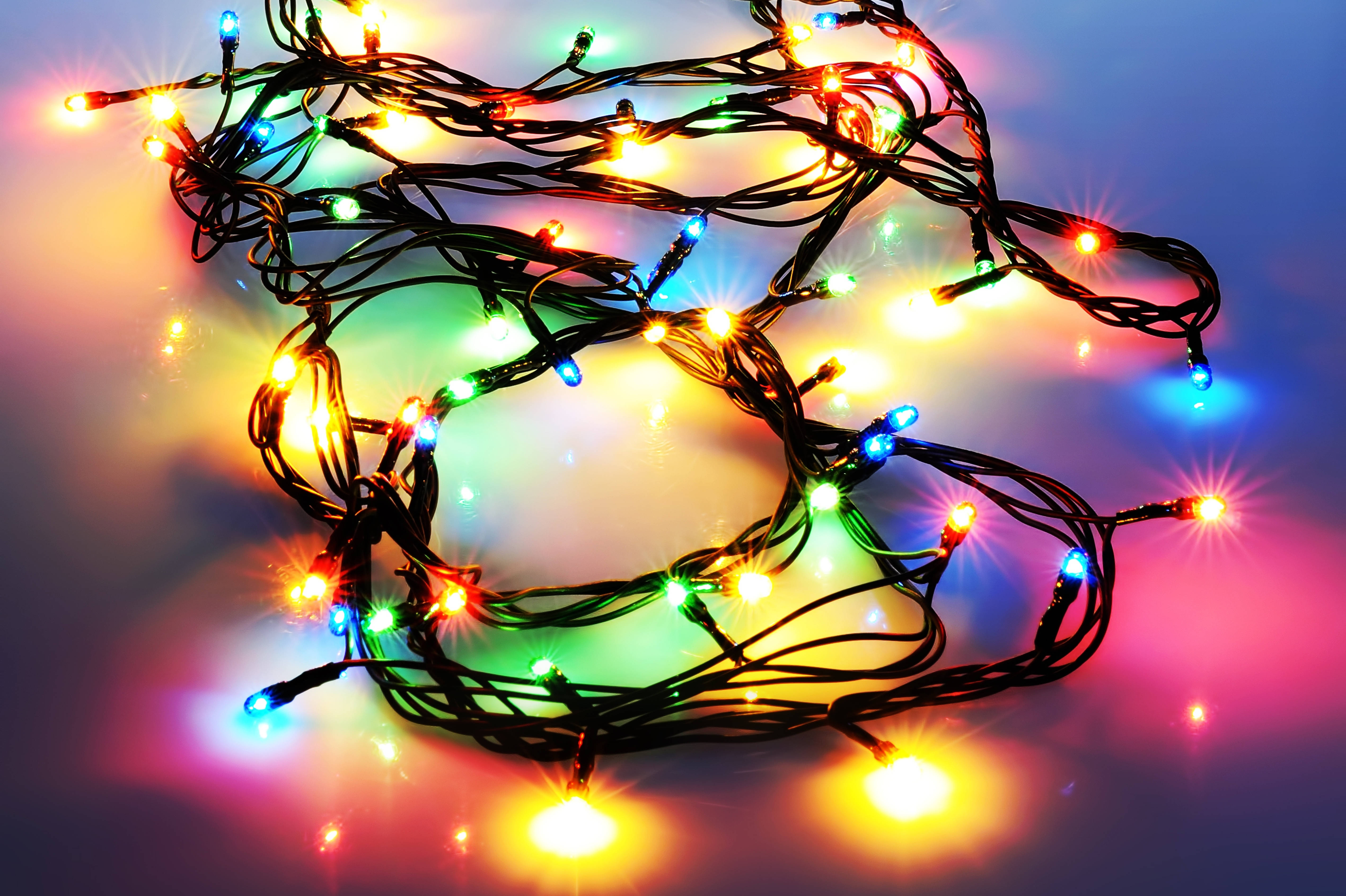 Colorful Christmas Lights On Floor Background