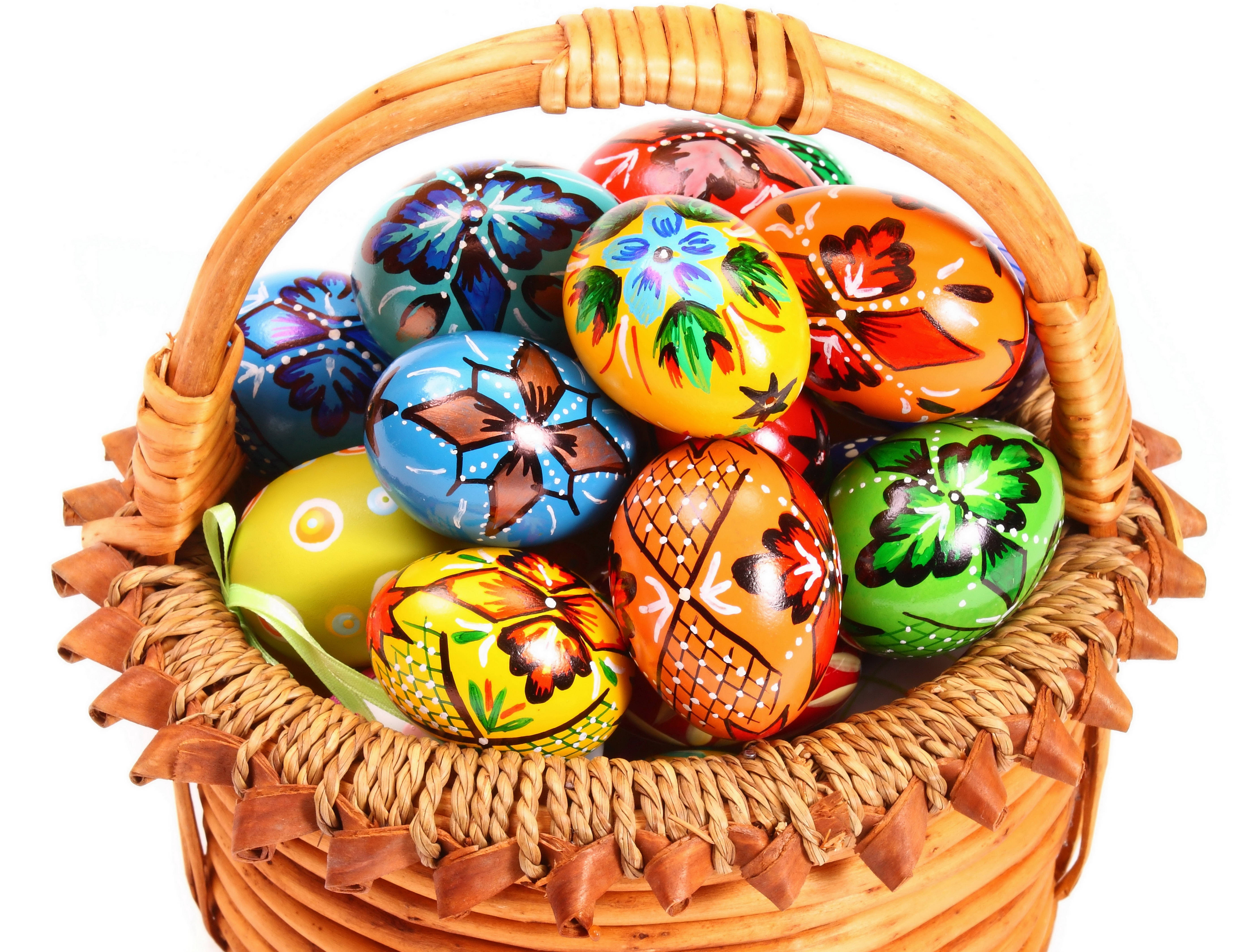 Download Colorful Easter Eggs In Basket Wallpaper 