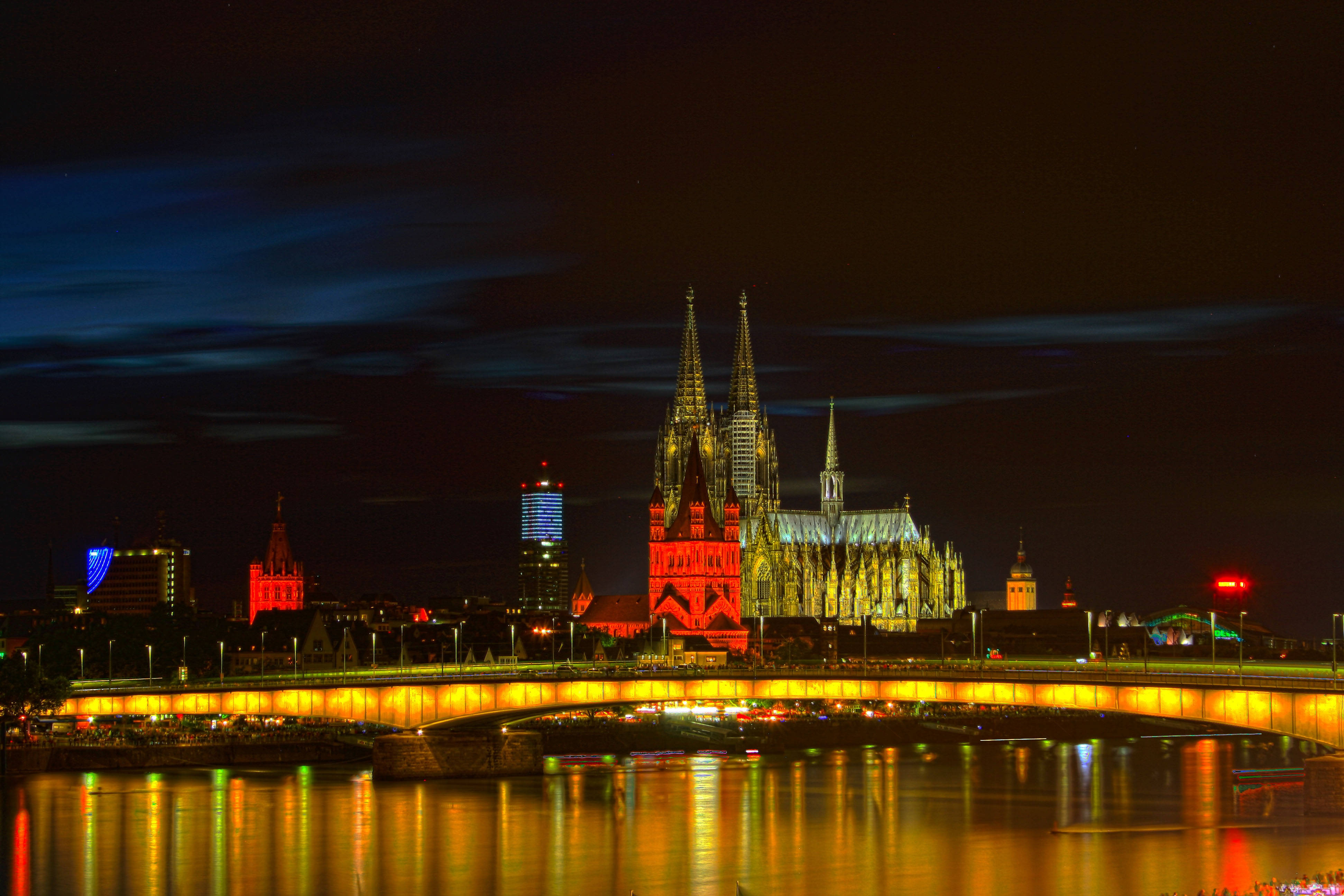 Colorful Gothic Cologne City Skyline Background