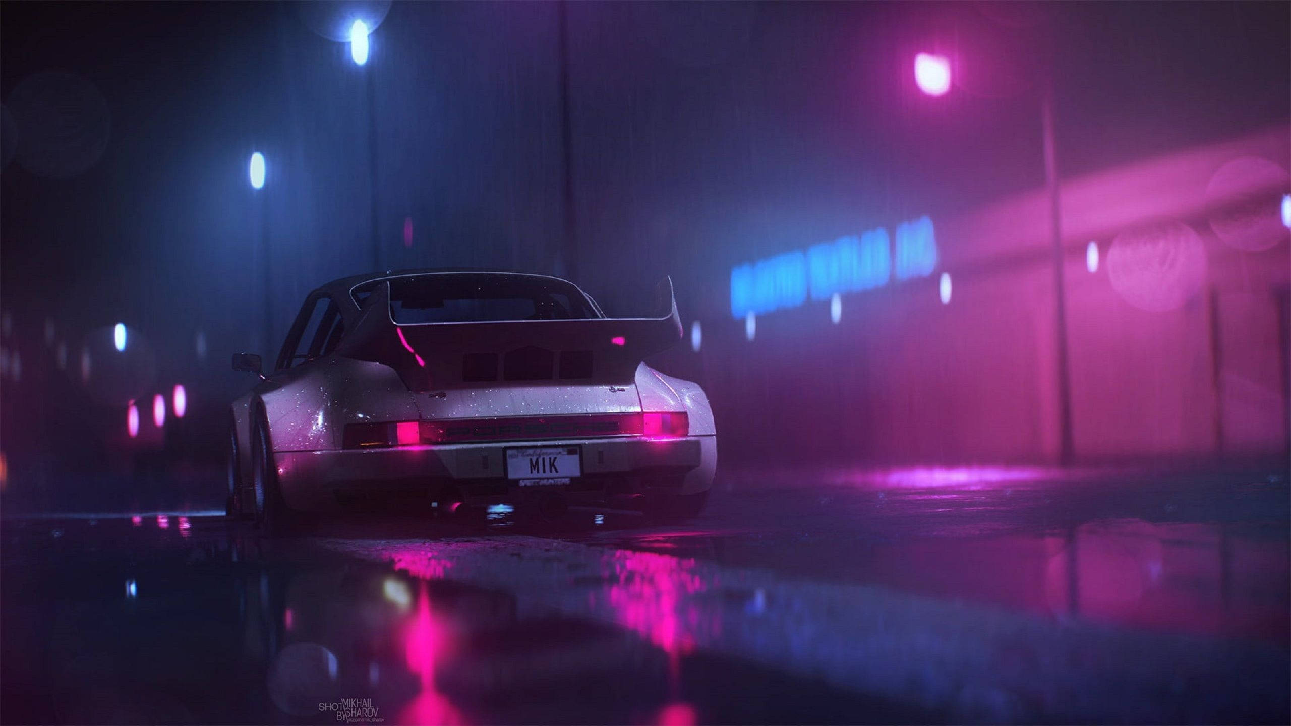 Cool Porsche In Neon City Background