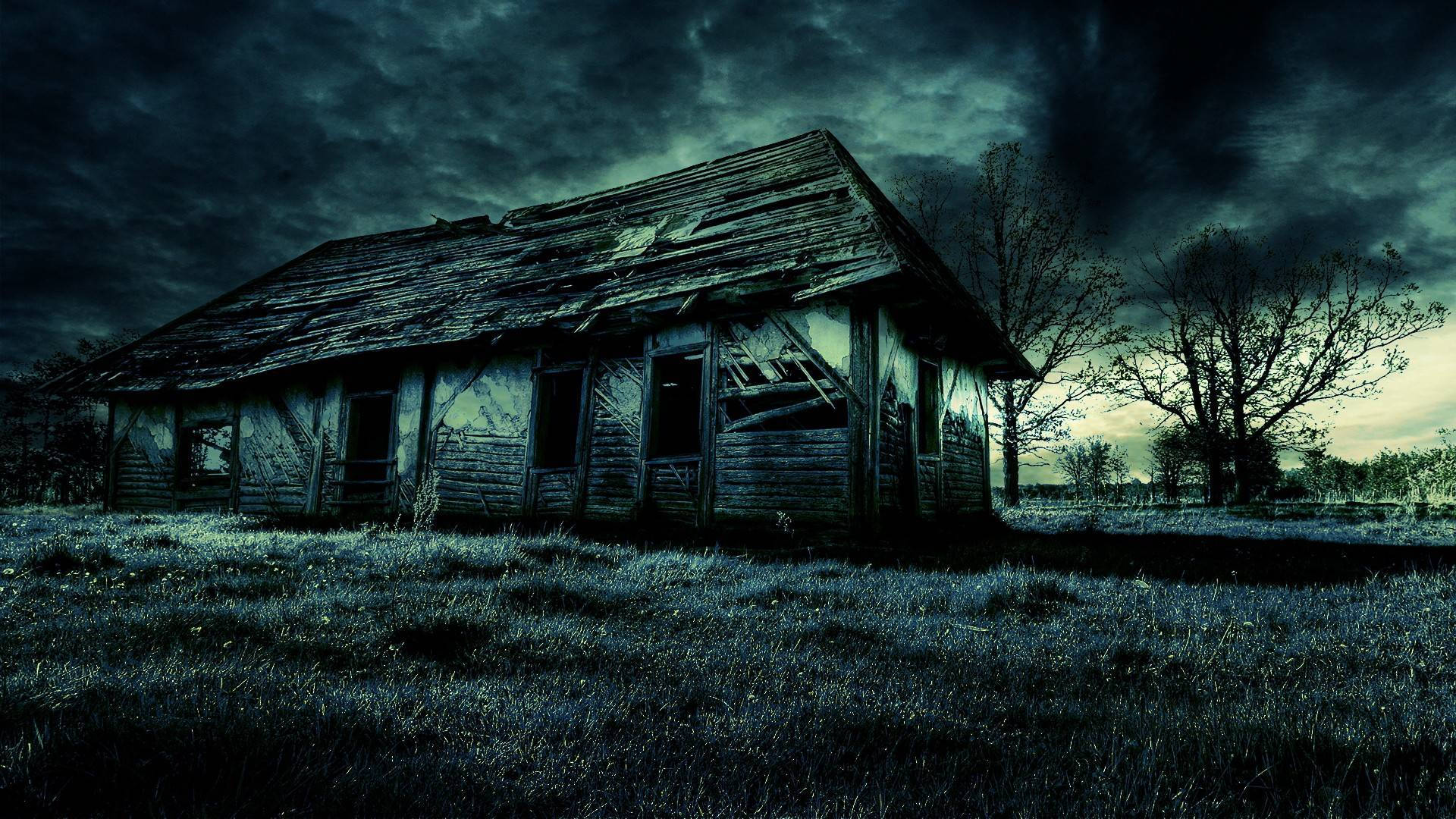 Cottage On Dark Gothic Field Background