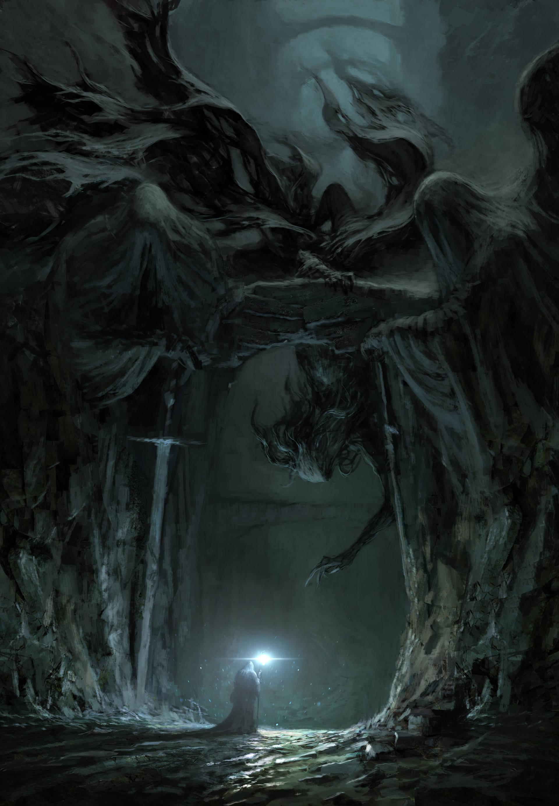 Creepy Dark Dragon Gate Background