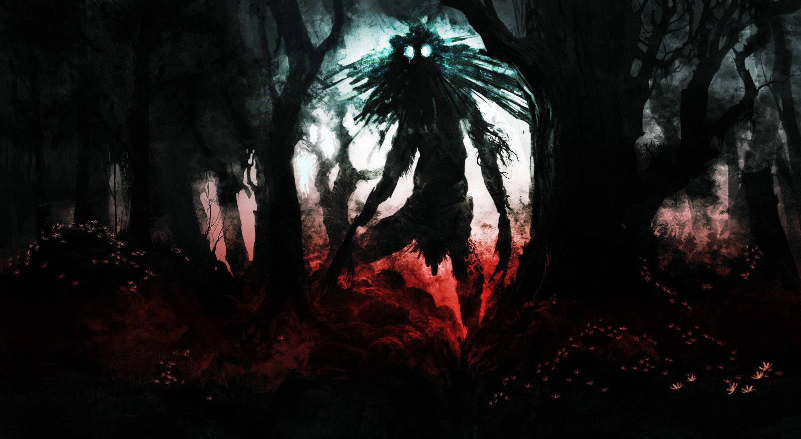 Creepy Forest Shadow Demon Background