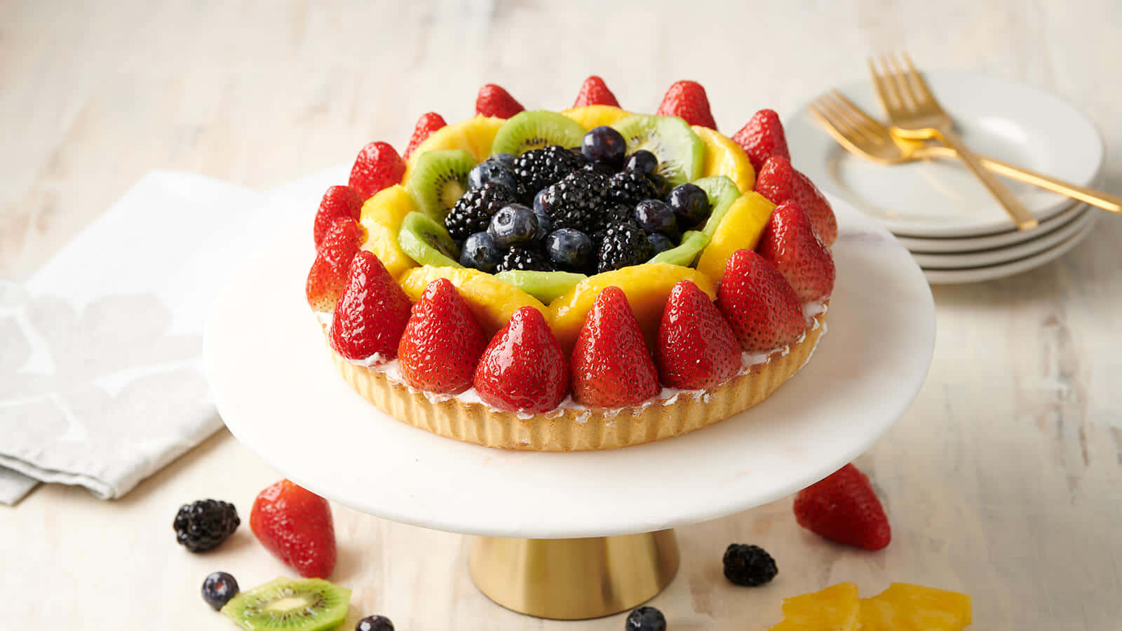 Pies full. Custard and Fresh Fruit Tart.