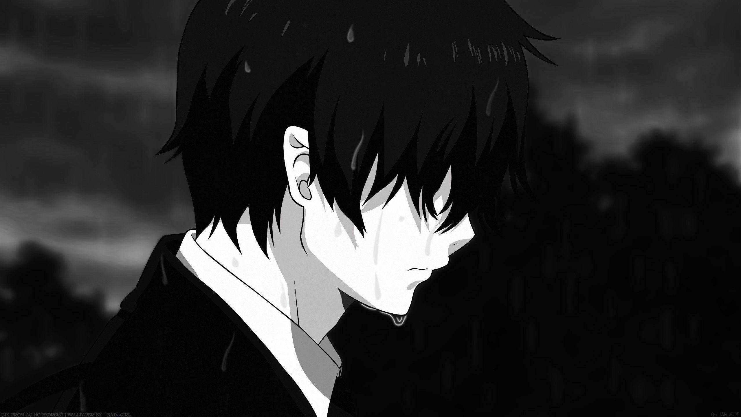 Download Cute Black And White Aesthetic Anime Boy Crying Wallpaper |  