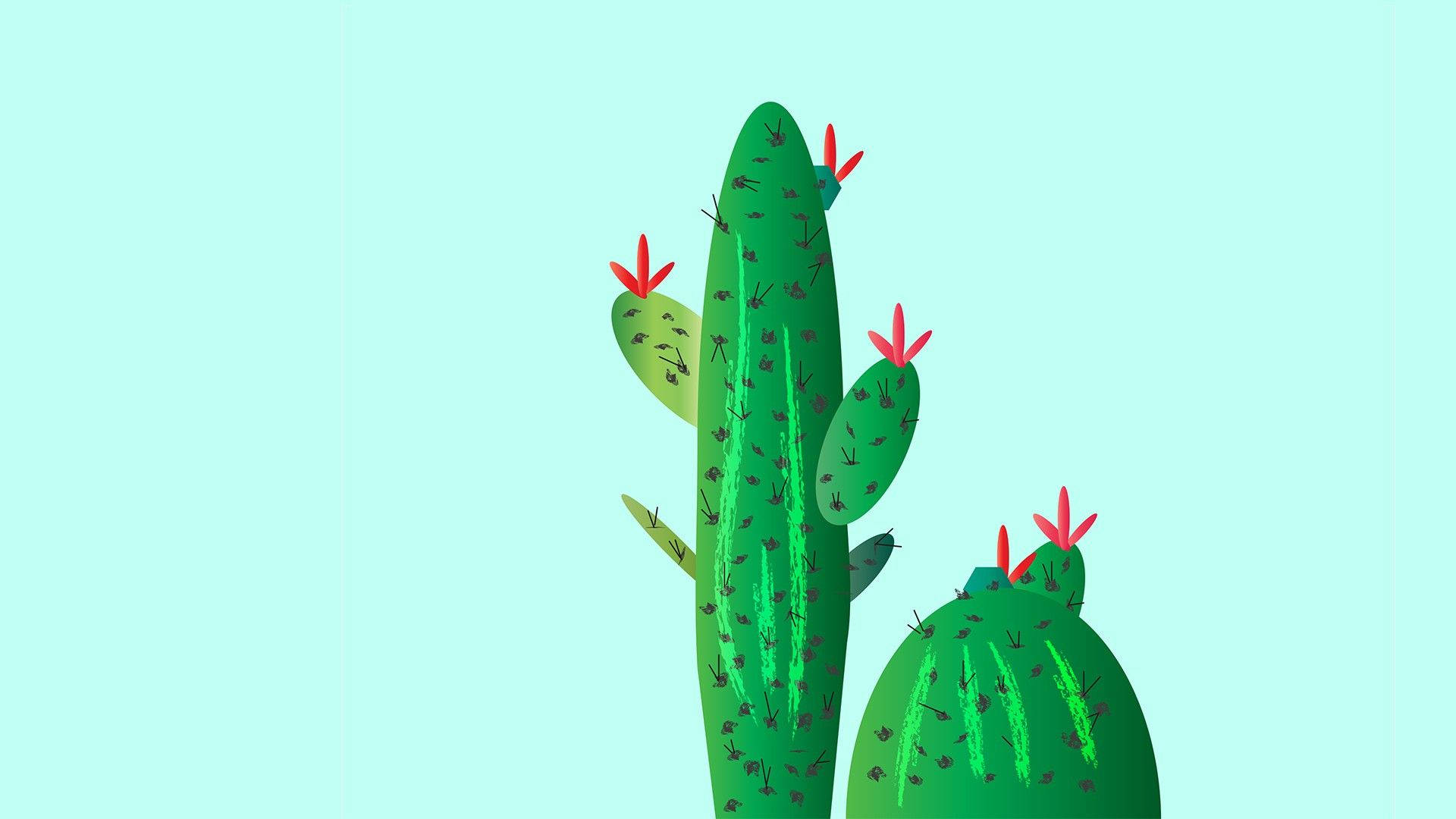 Cute Red Flowering Cactus Background