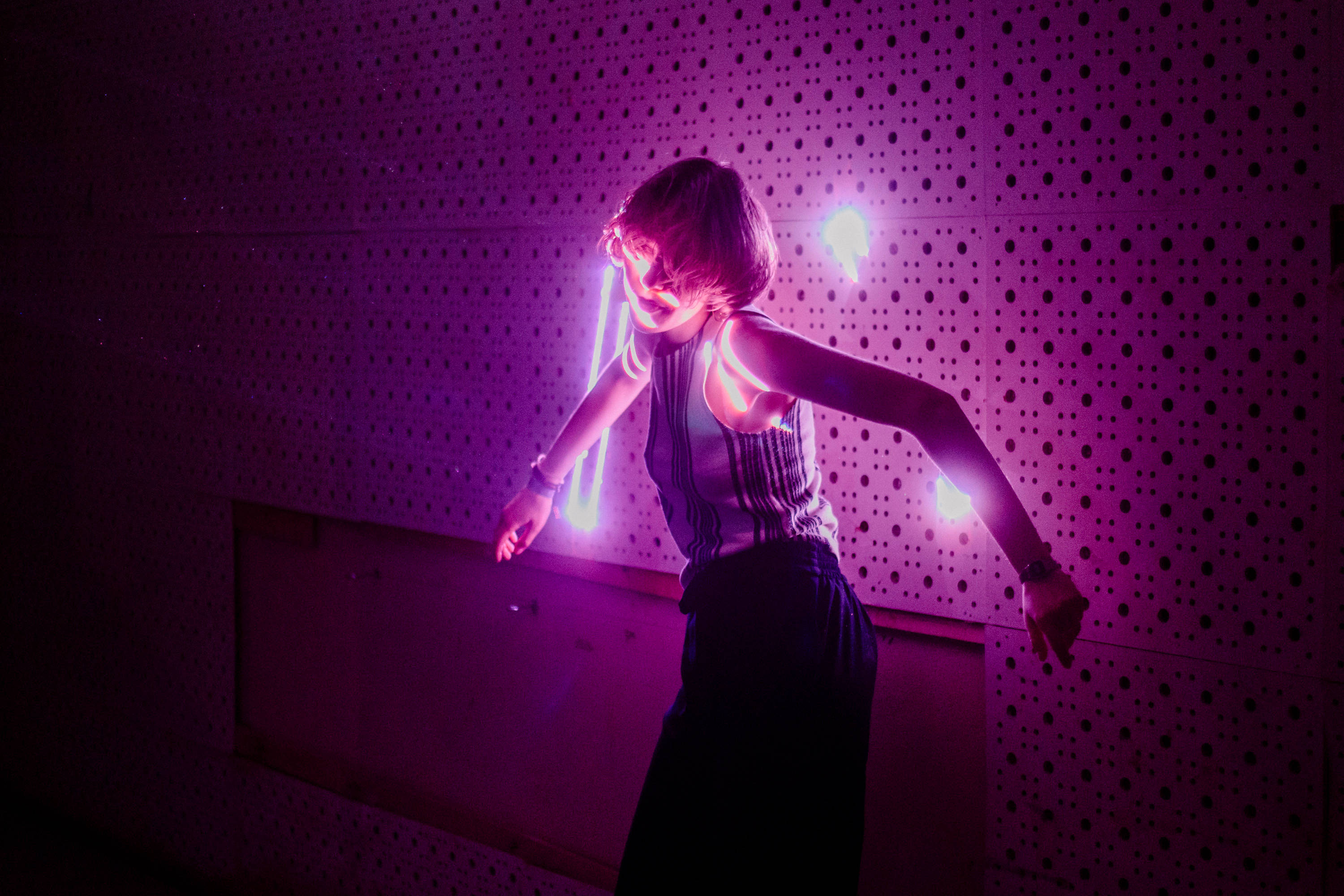 Dancing Woman In Purple Aesthetic Background
