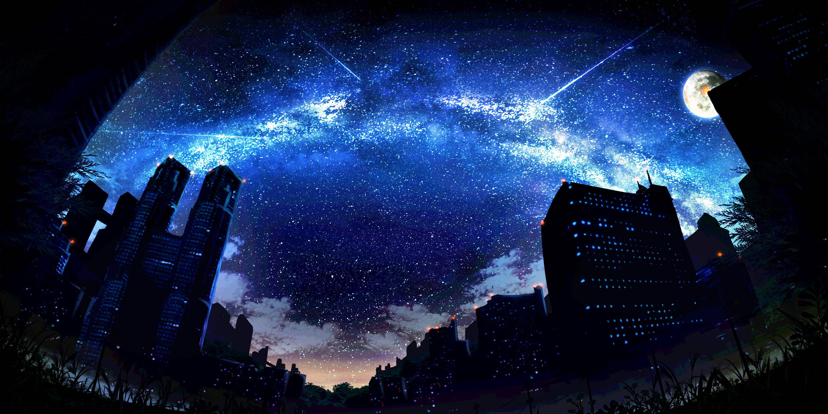 Dark Blue Galaxy Anime City Background