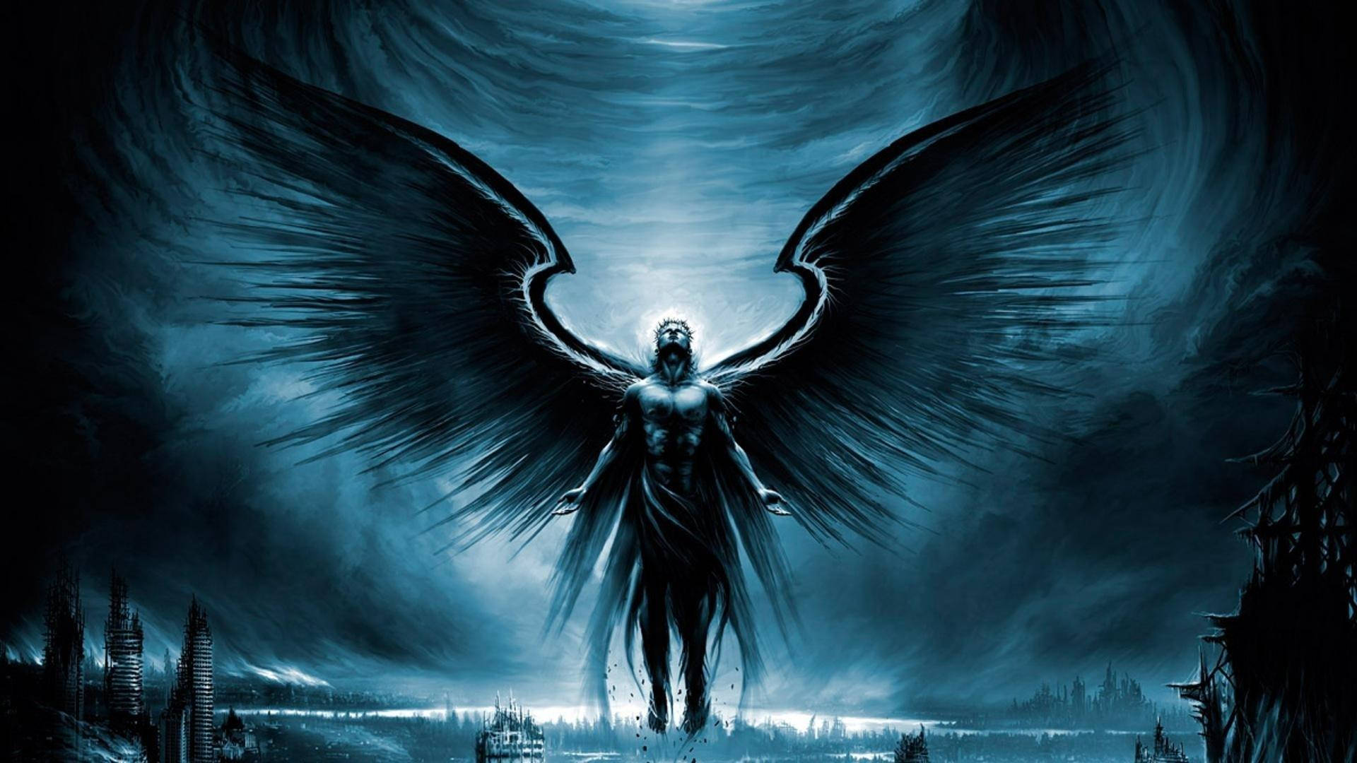Dark Blue Gothic Angel Background