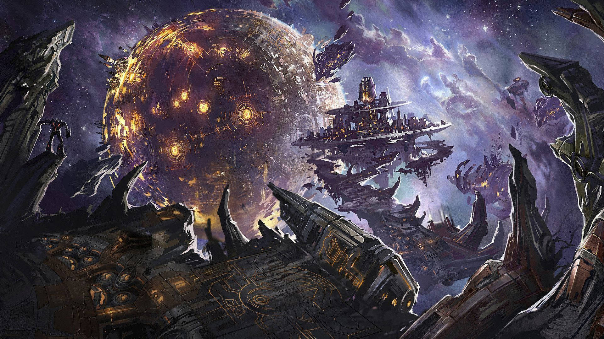 Dark Fantasy Alien Spaceships Background