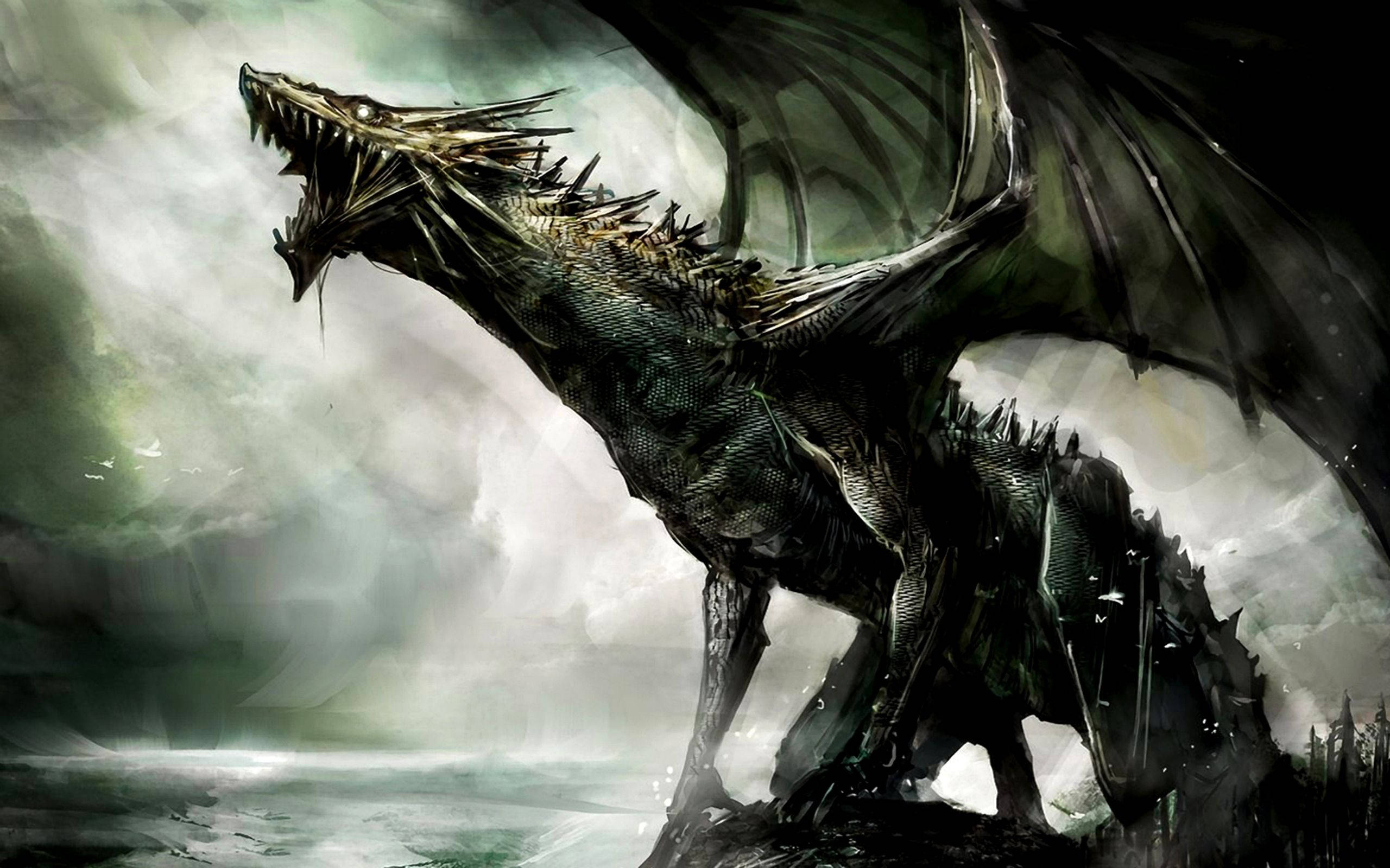 Dark Fantasy Dragon Roar Background