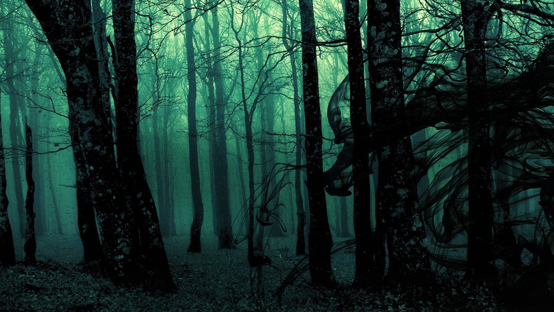 Dark Gothic Blue Green Forest Background