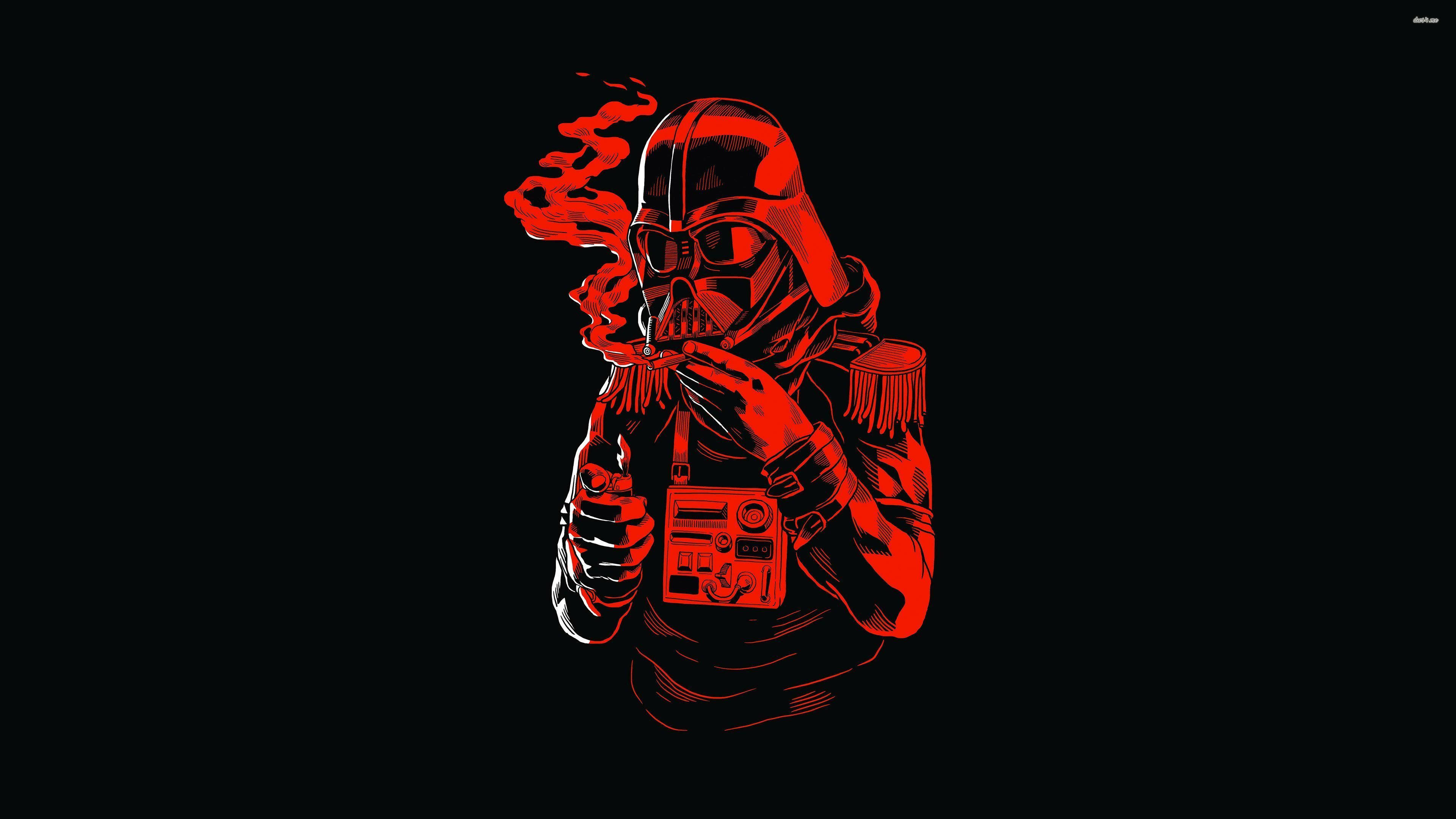 Darth Vader Smoking In Red Background