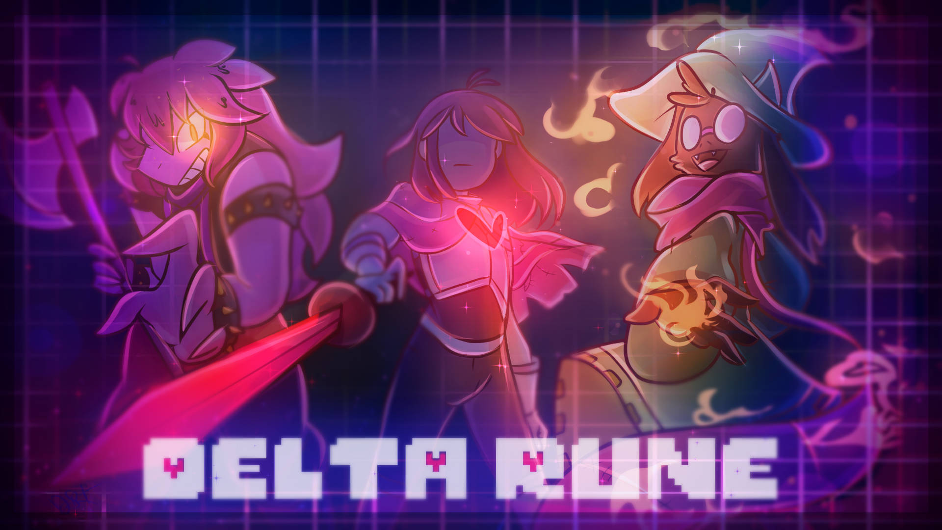 Deltarune Heroes Neon Purple Grids Background