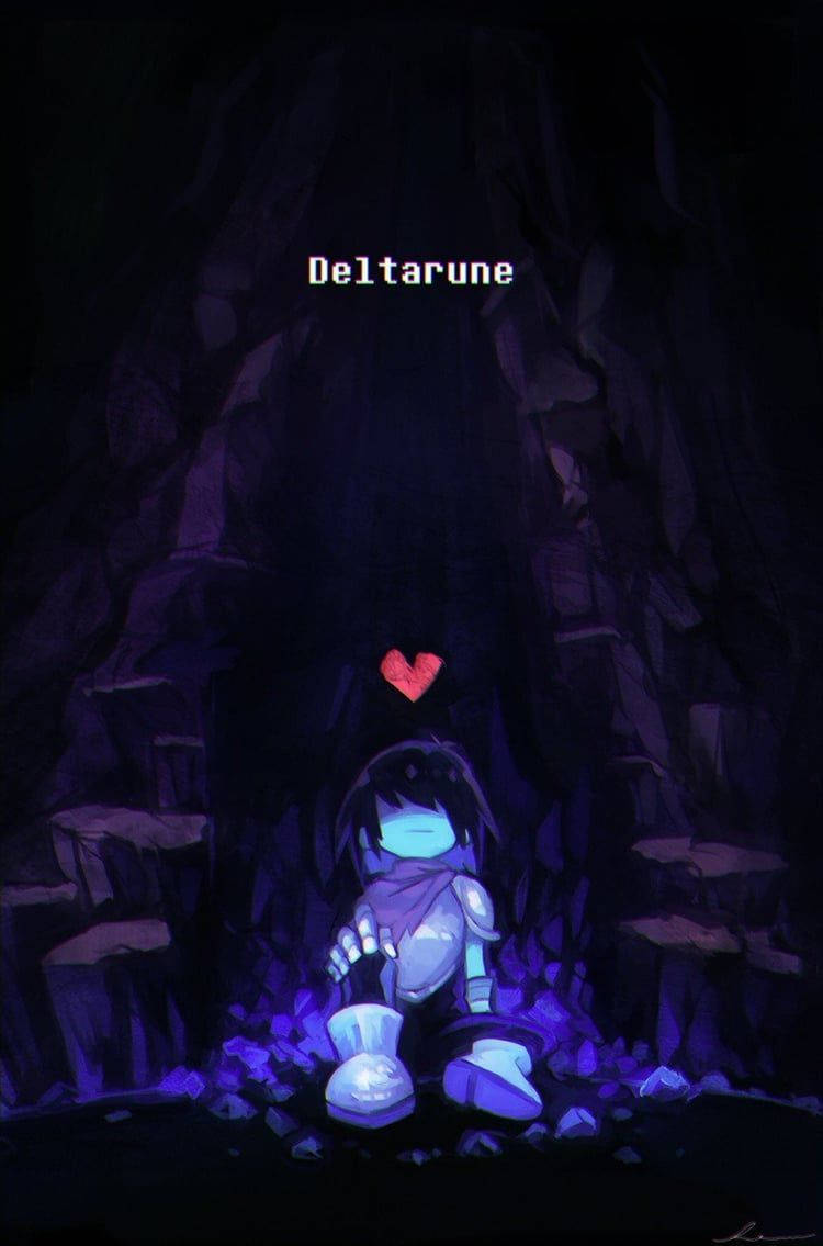 Deltarune Kris Sitting At Cave Background
