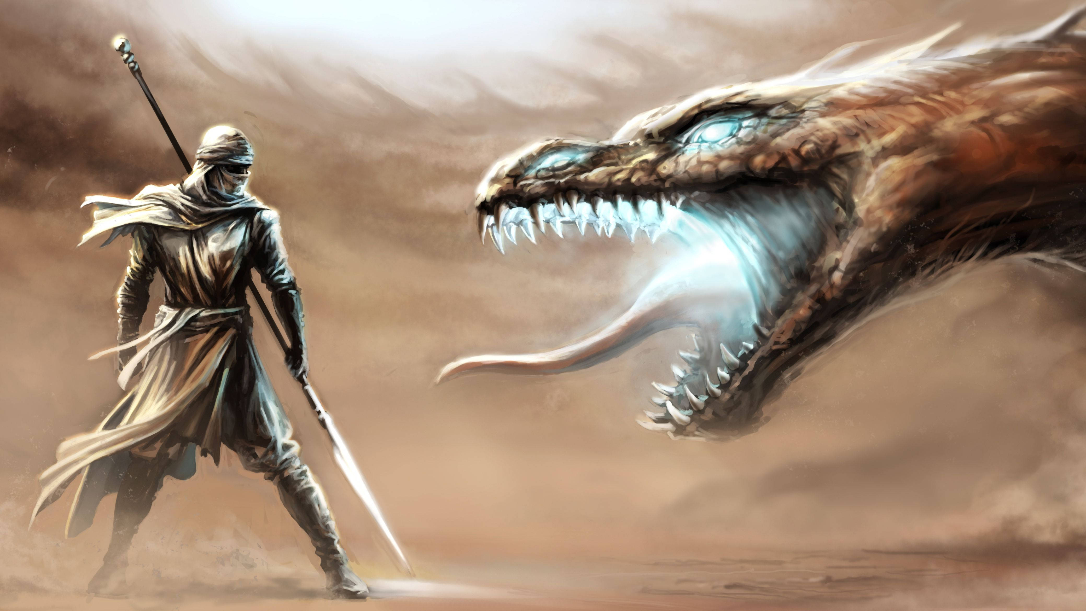 Desert Warrior Vs Dragon Background