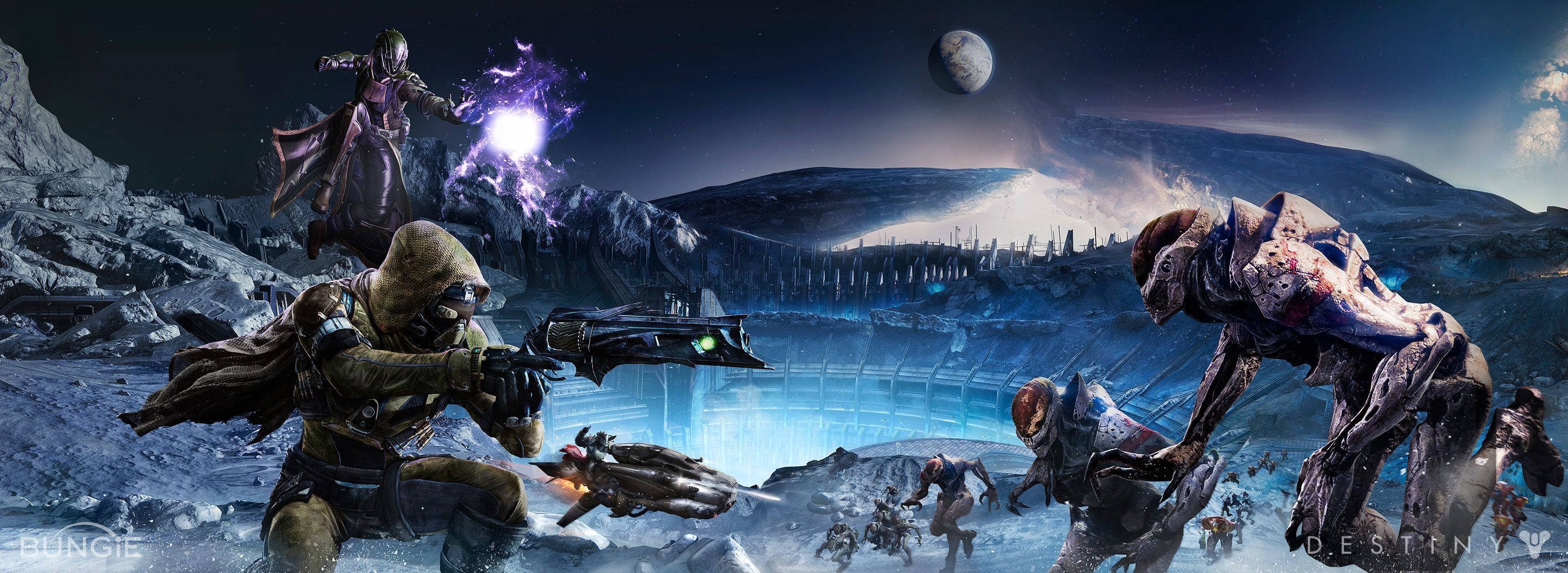 Destiny Guardians Vs Hive In The Moon Background