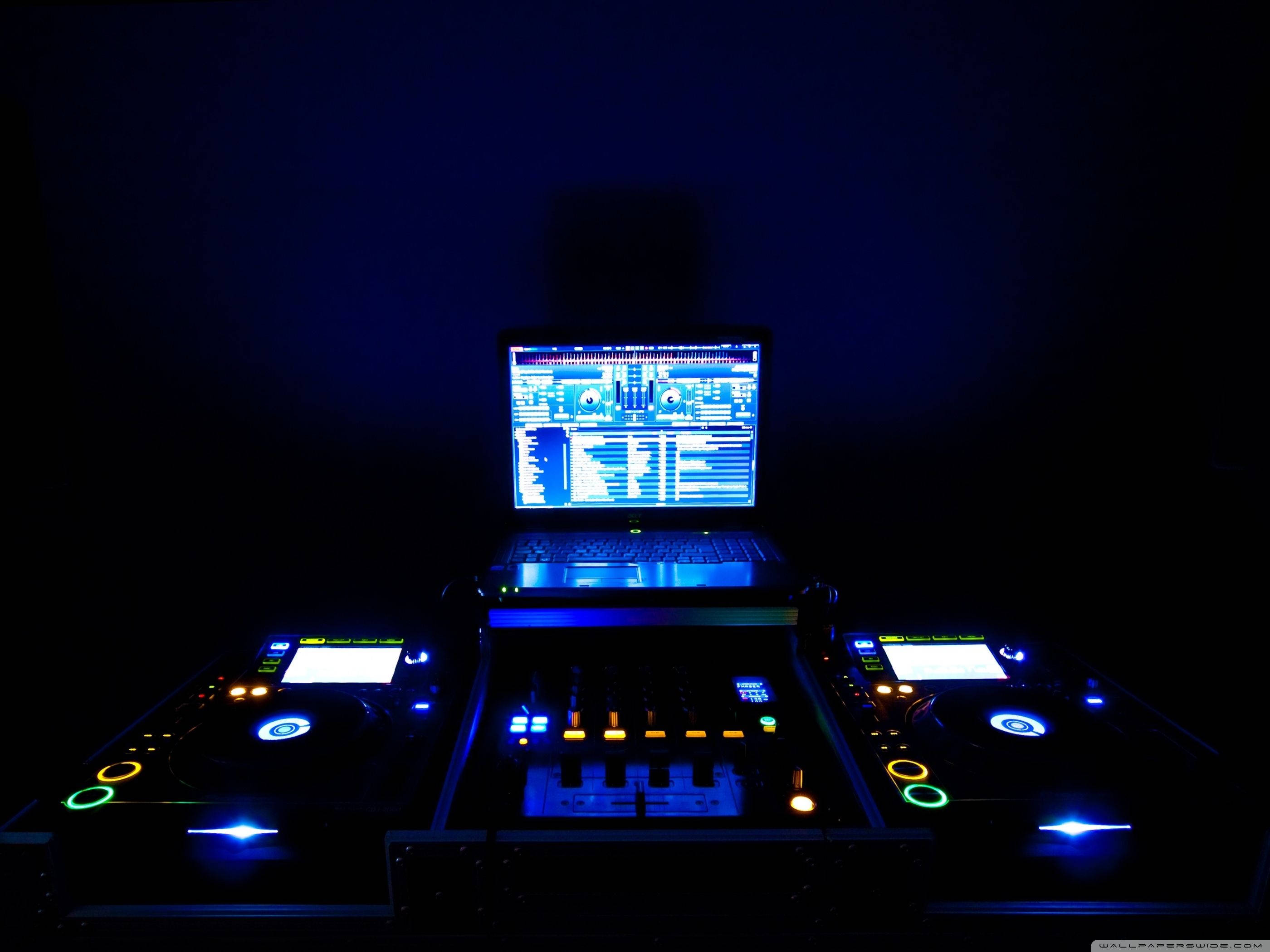 Dj Glowing Music Mixer Setup Background