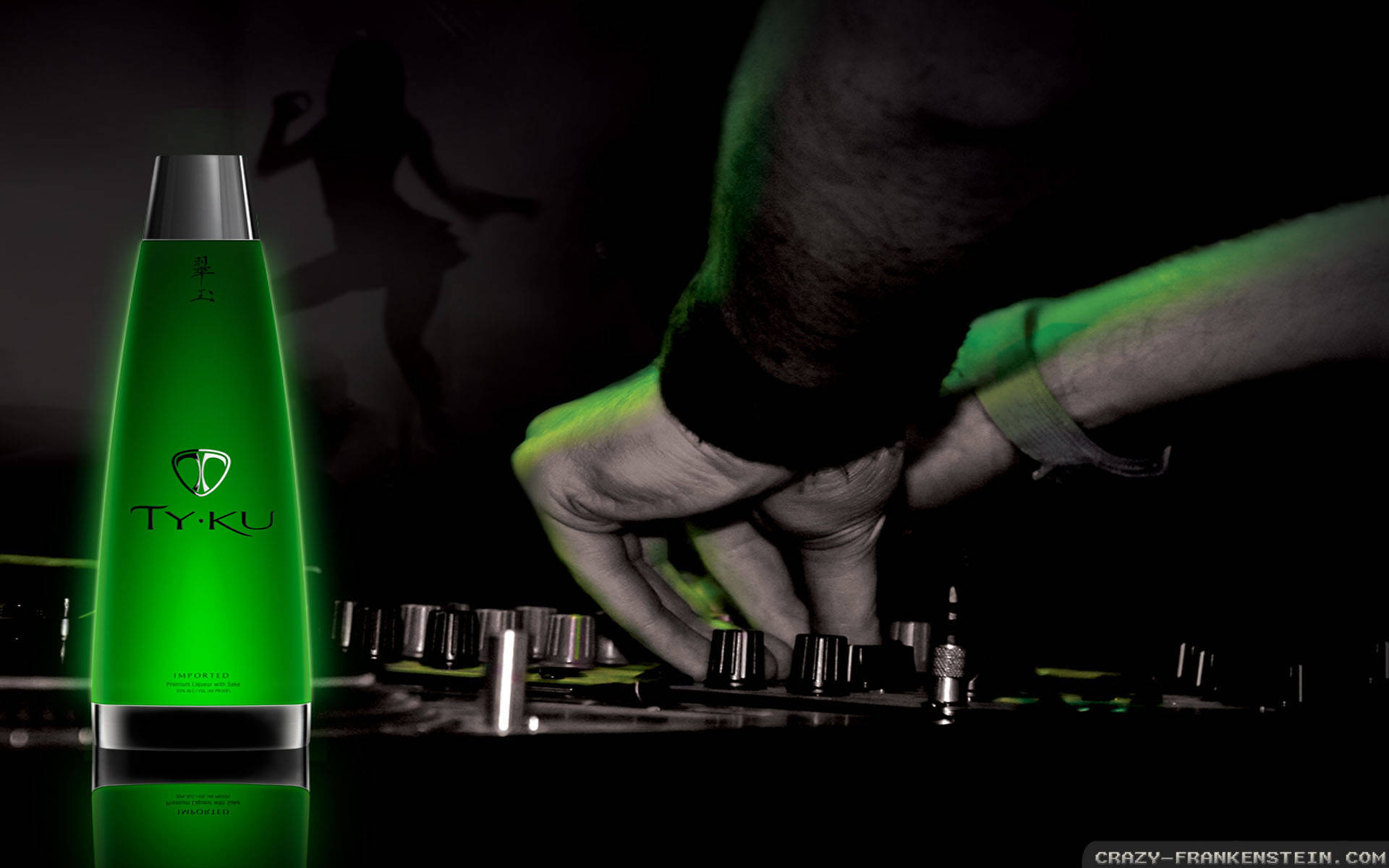 Dj Tuning Up Mixer Green Light Background