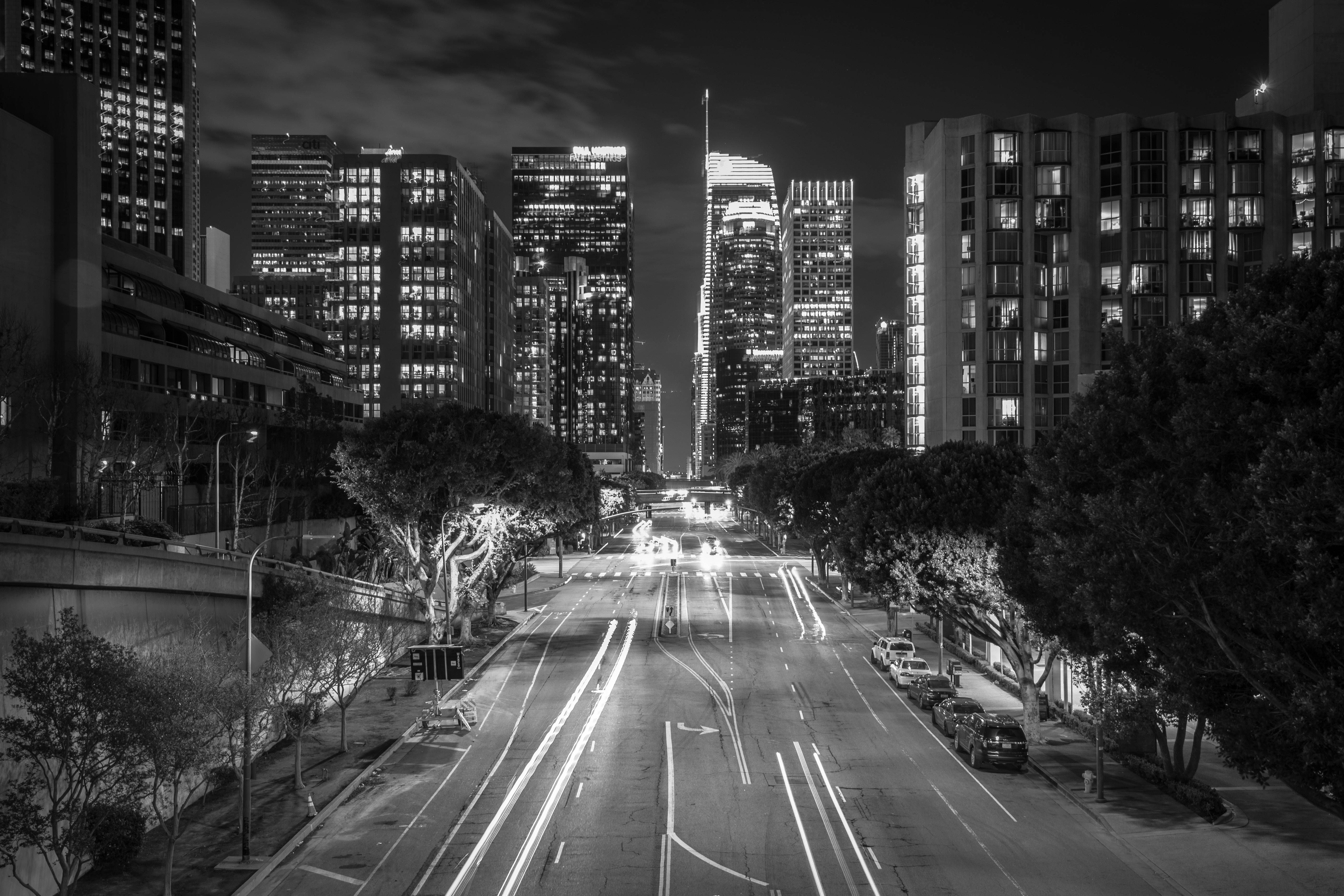Downtown Los Angeles In Black And White Background