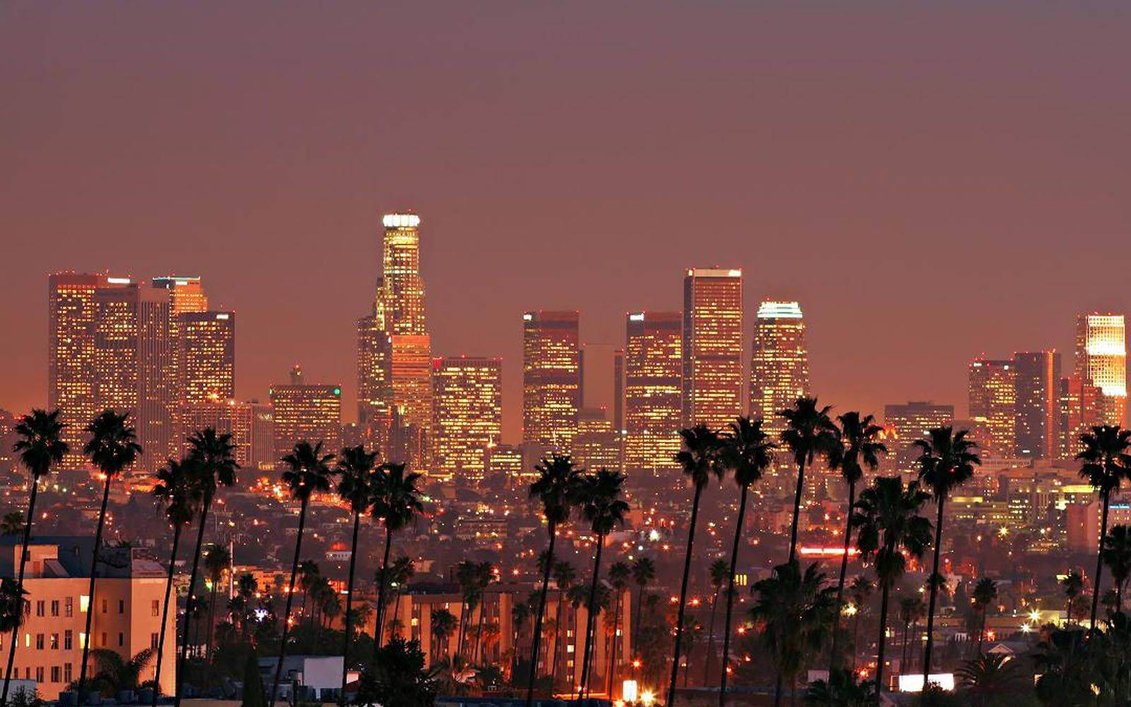 Downtown Los Angeles Skyline Dusk Background
