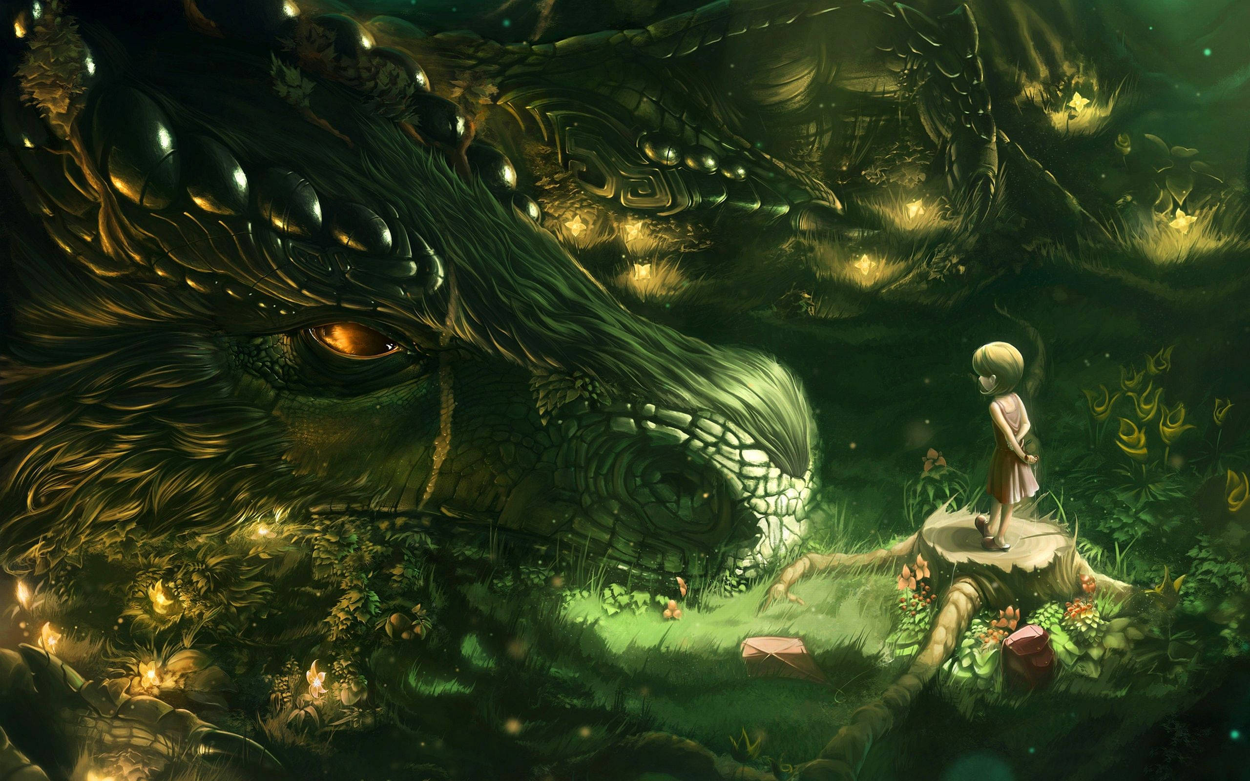Dragon Little Girl Forest Background