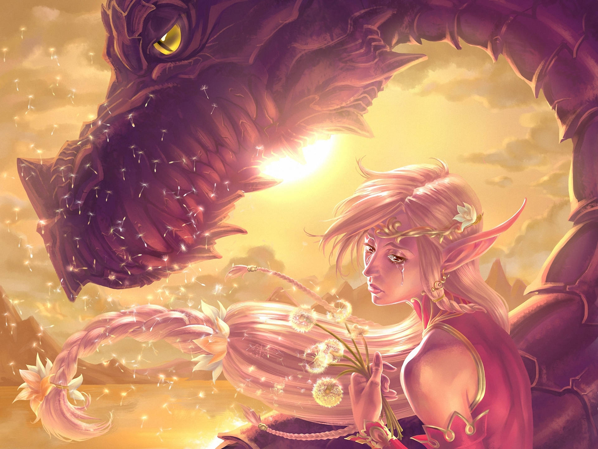 Dungeons And Dragons Red Elf And Dragon Background